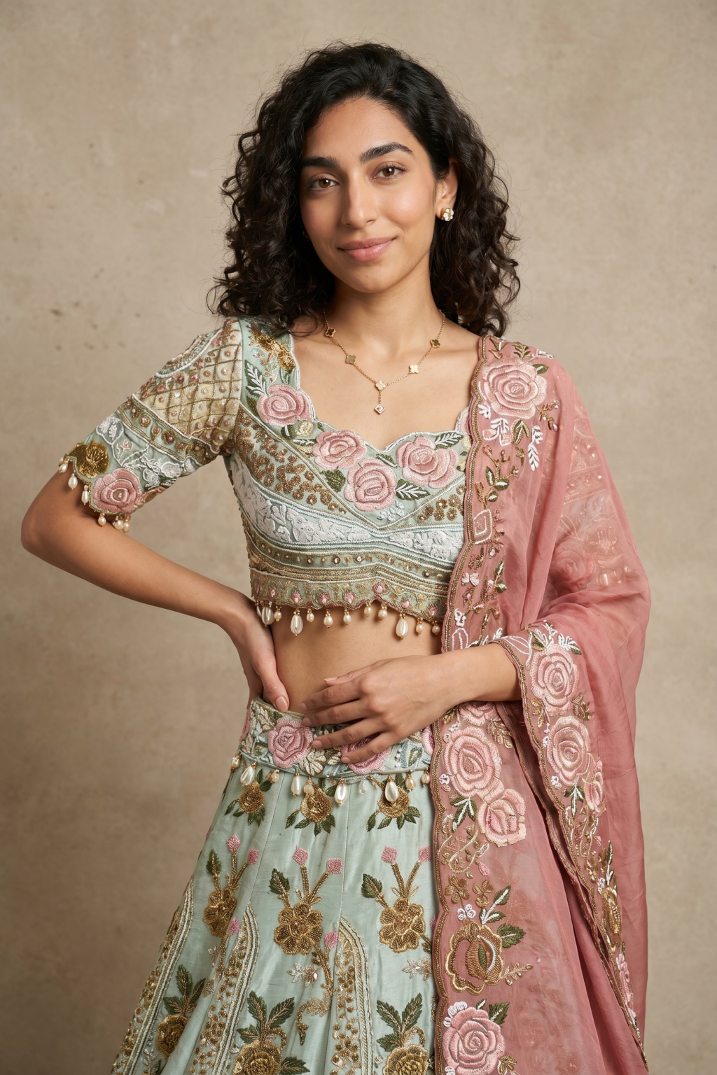 Sea Green Raw Silk Lehenga