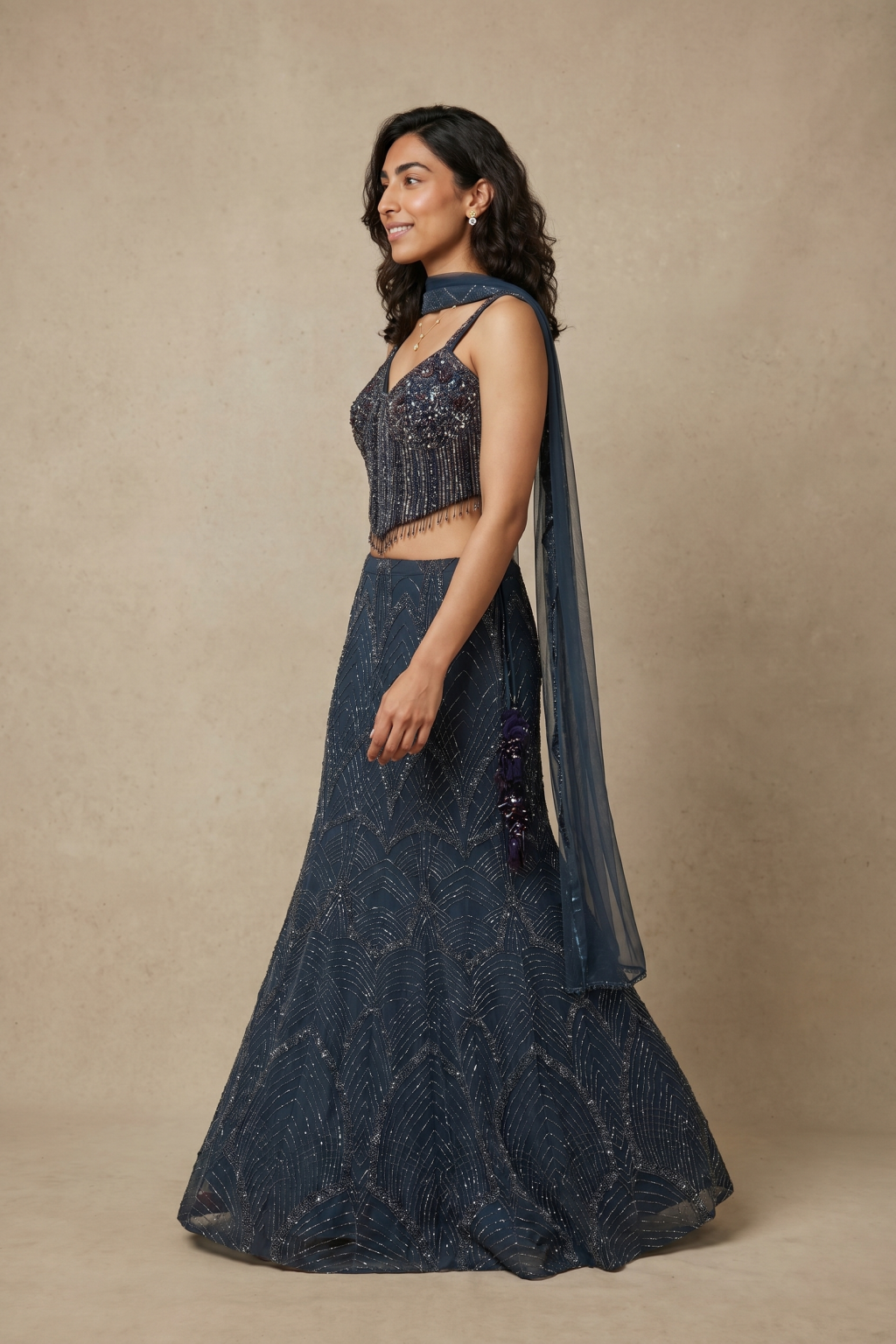 Midnight Blue Embroidered Lehenga Set