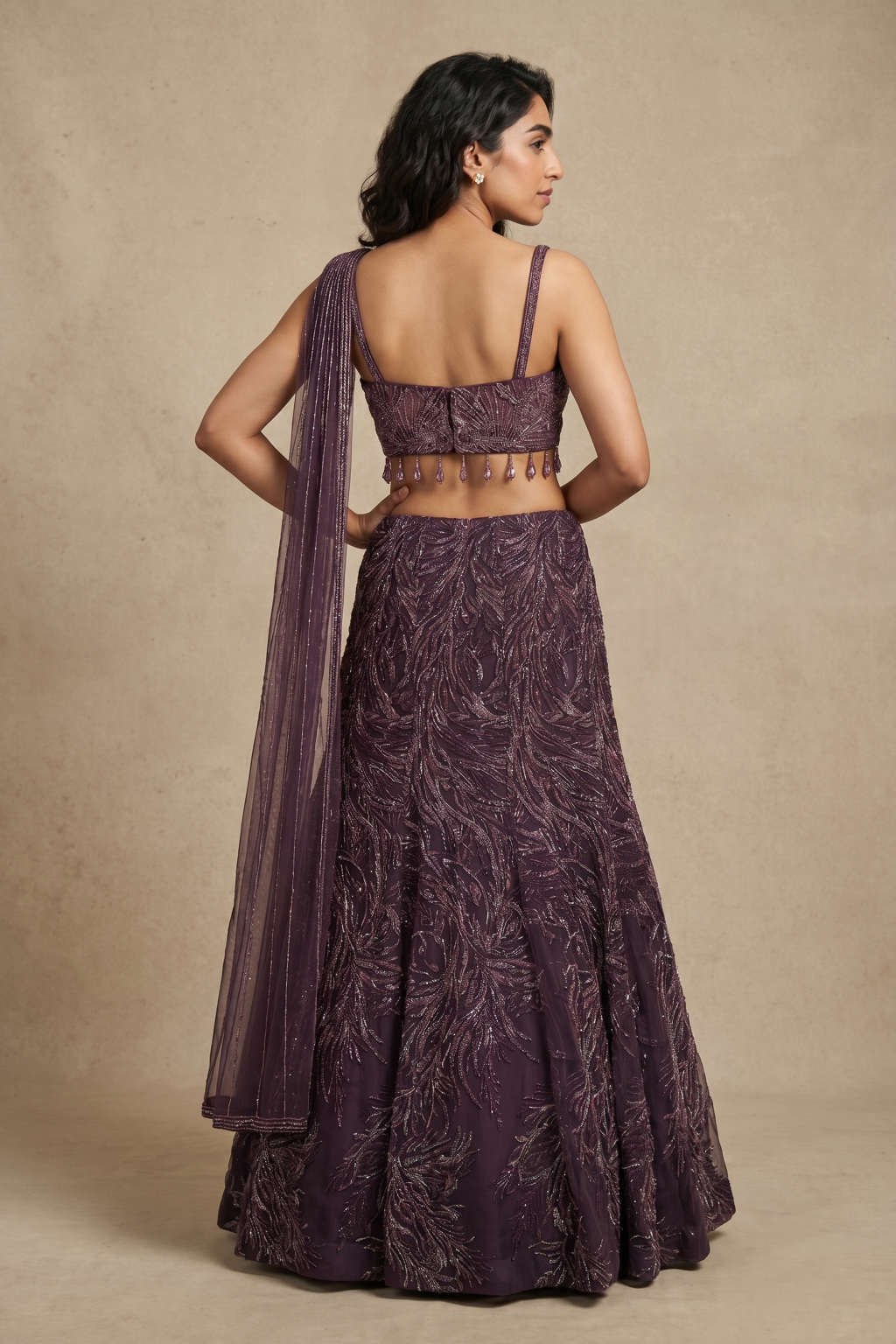 Wine Net Fish Cut Lehenga
