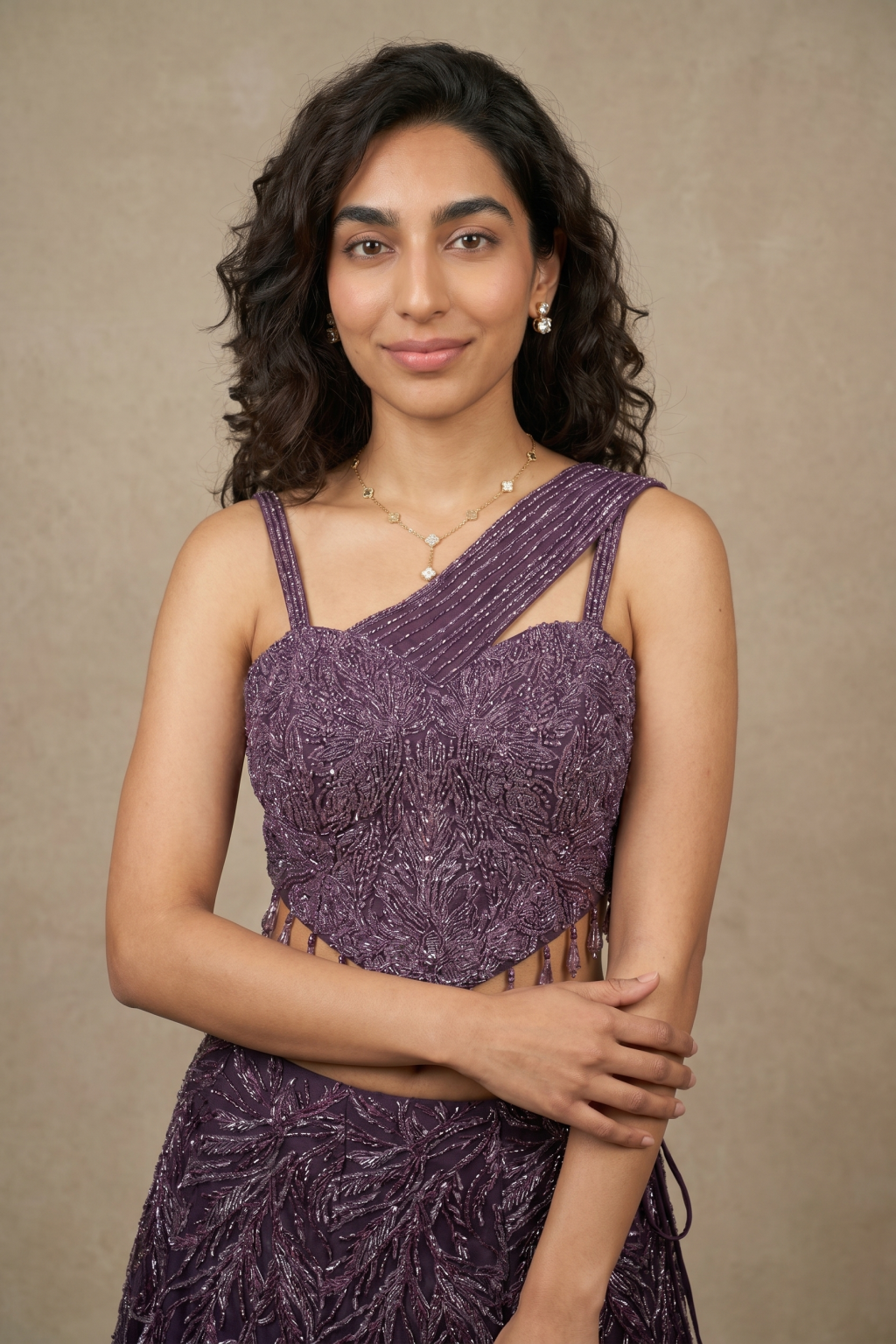 Wine Net Fish Cut Lehenga