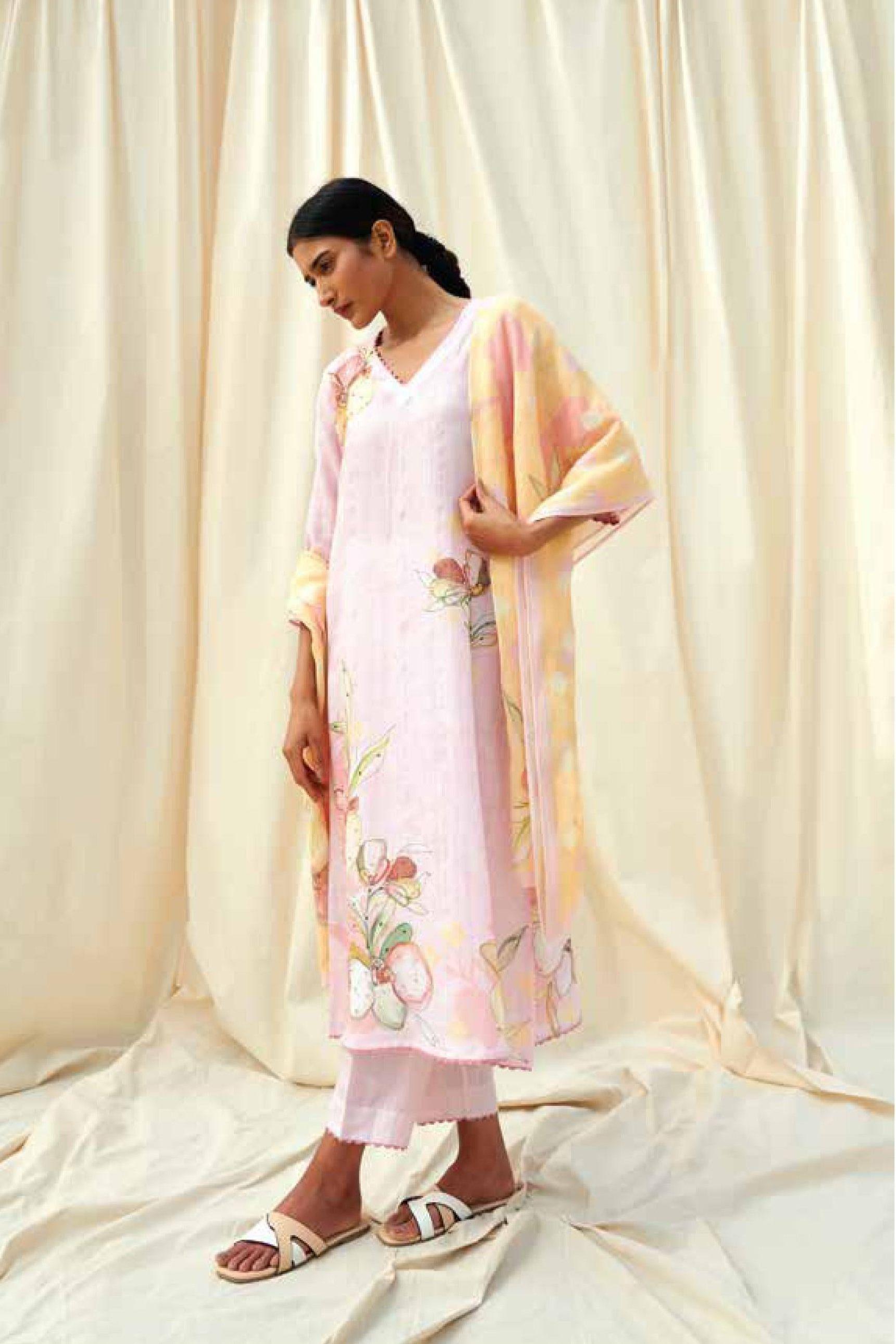 Beige Printed Kurta Set with Blue Motifs (Copy)  Mokshaa
