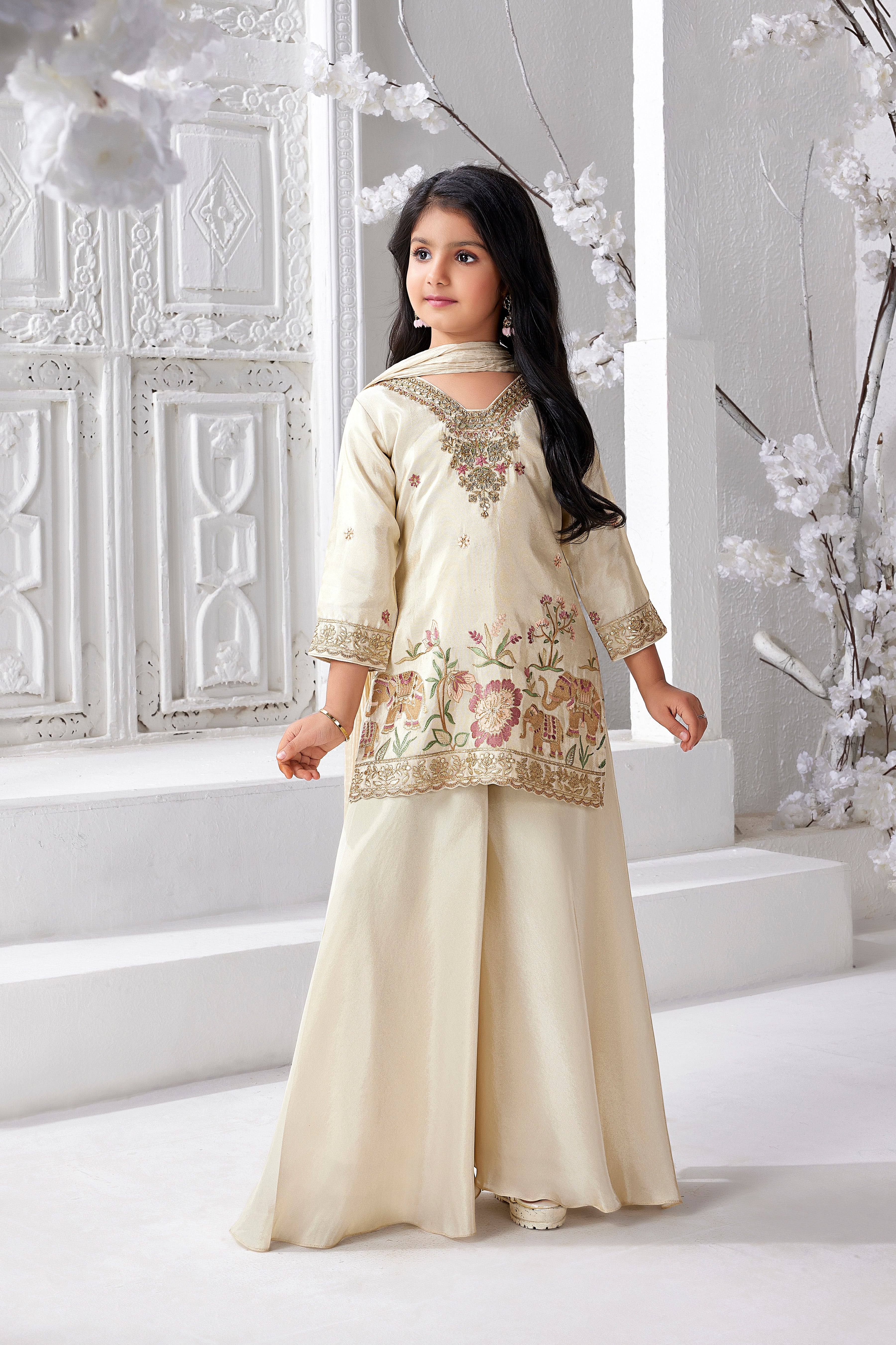 Fawn Embroidered Palazzo Set for Girls