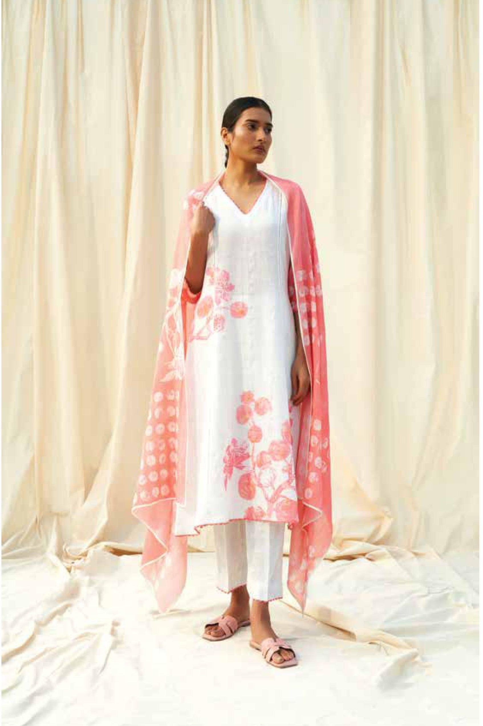 Ivory & Blush Pink Printed Kurta Set  Mokshaa