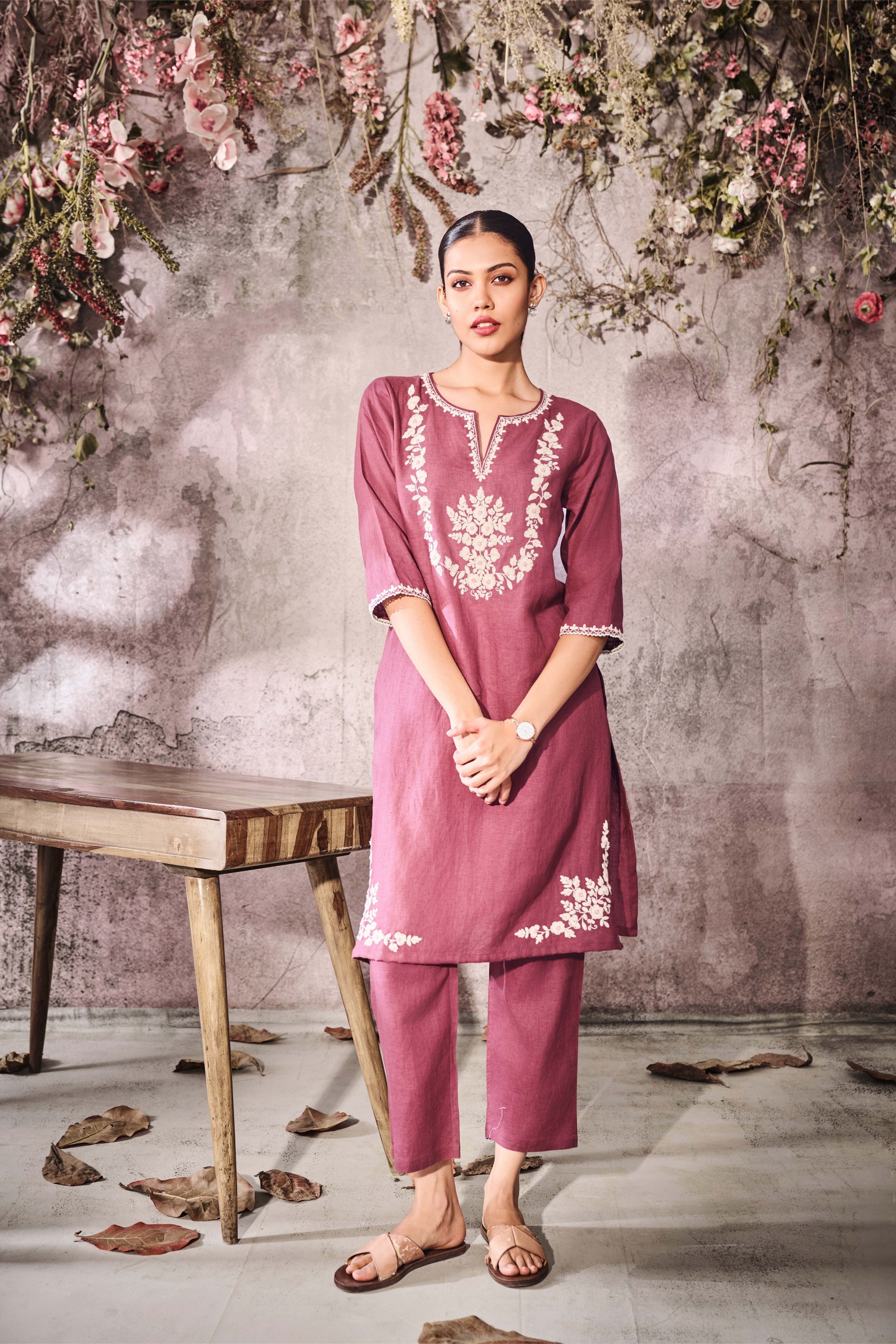 Rose Pink Silk Kurti Set