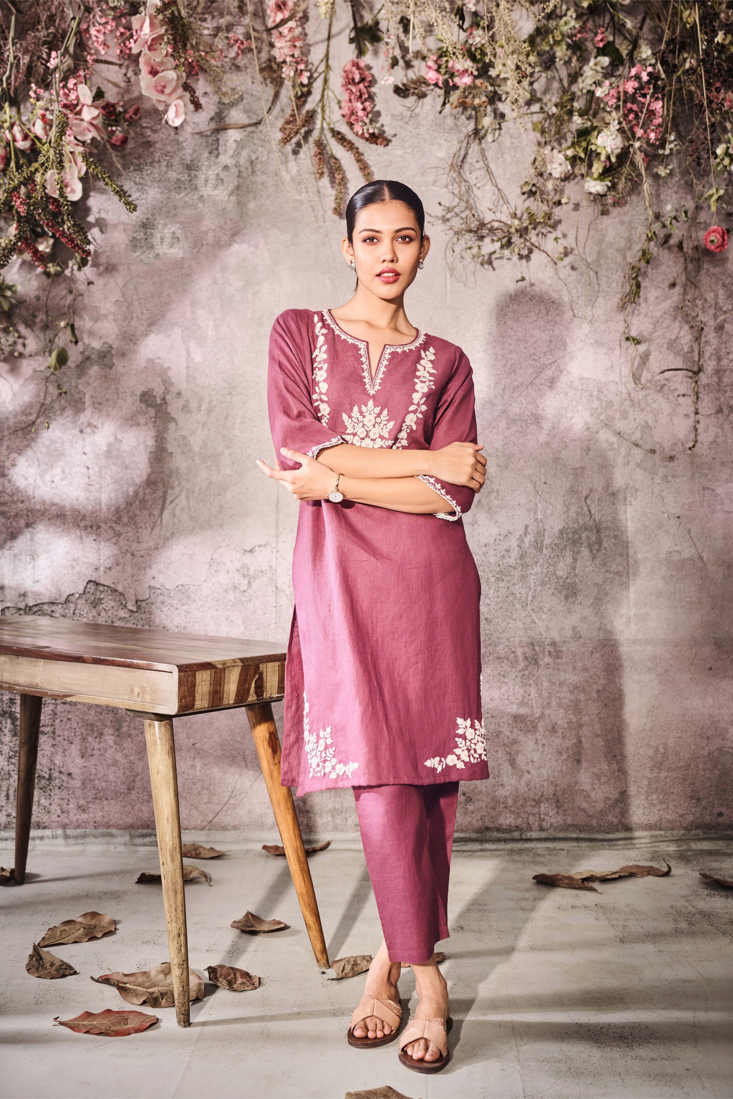 Rose Pink Silk Kurti Set