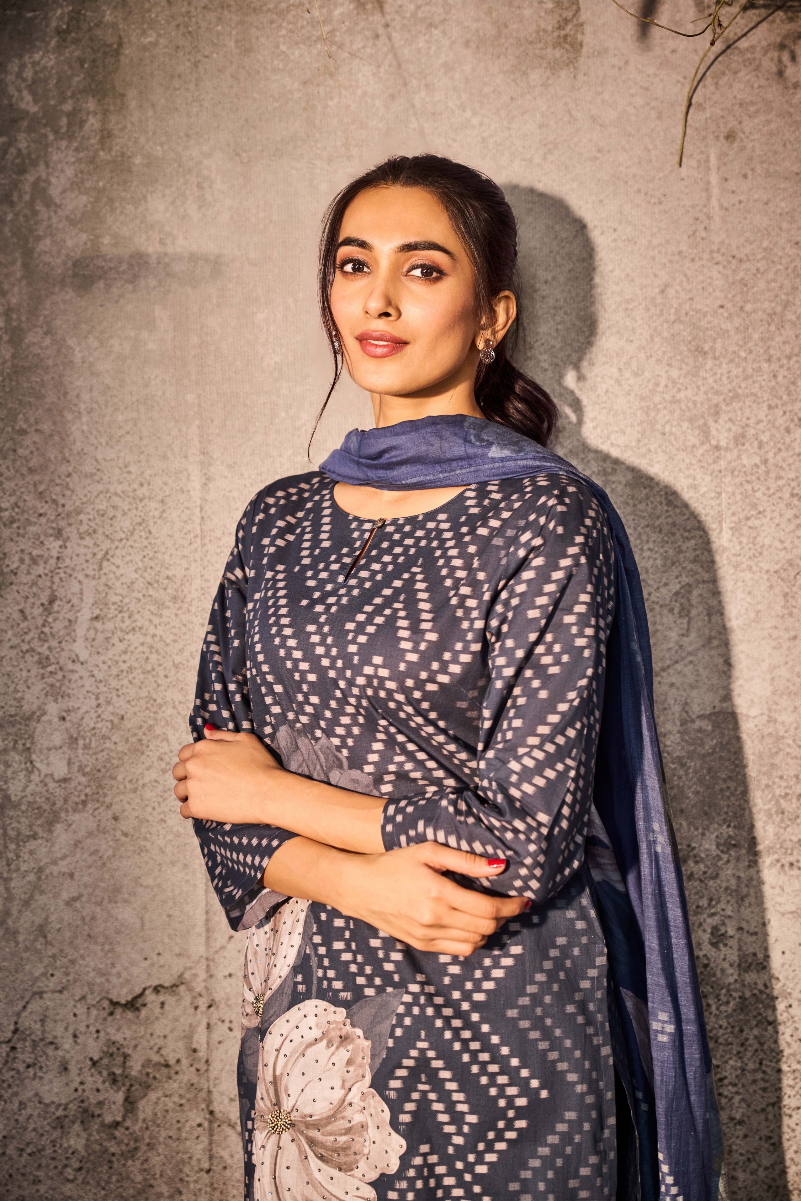 Slate Grey Silk Salwar Set