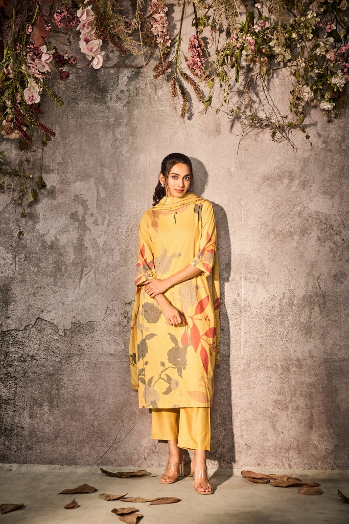 Sunshine Yellow Floral Silk Salwar Set