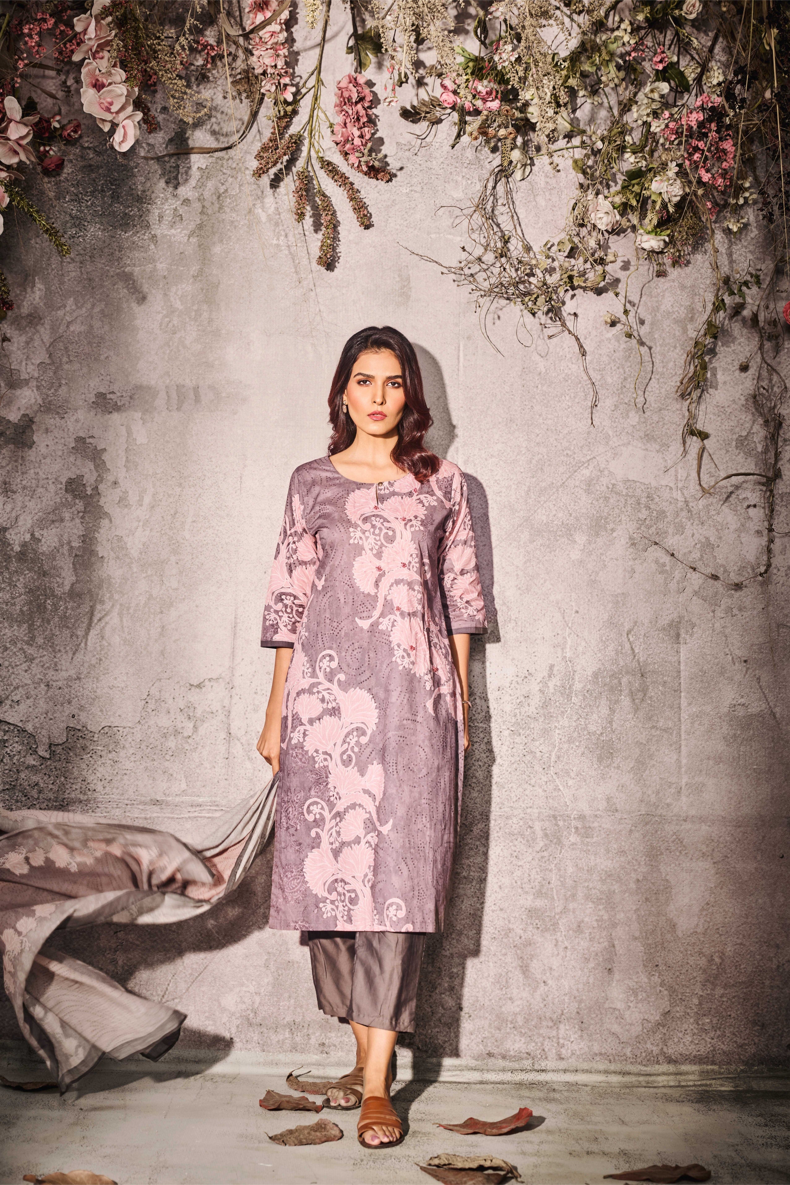 Dusty Mauve Floral Printed Salwar Set