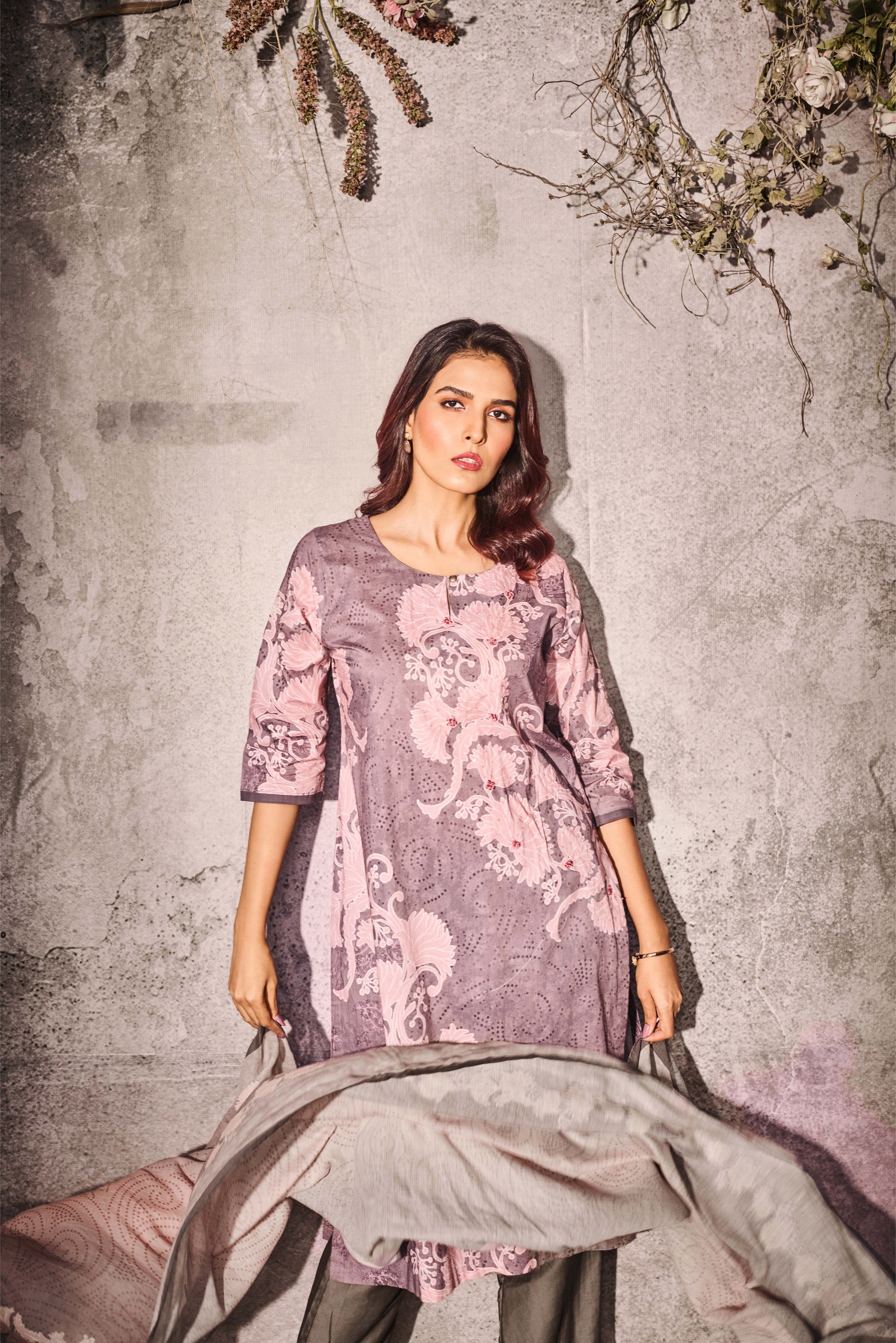 Dusty Mauve Floral Printed Salwar Set