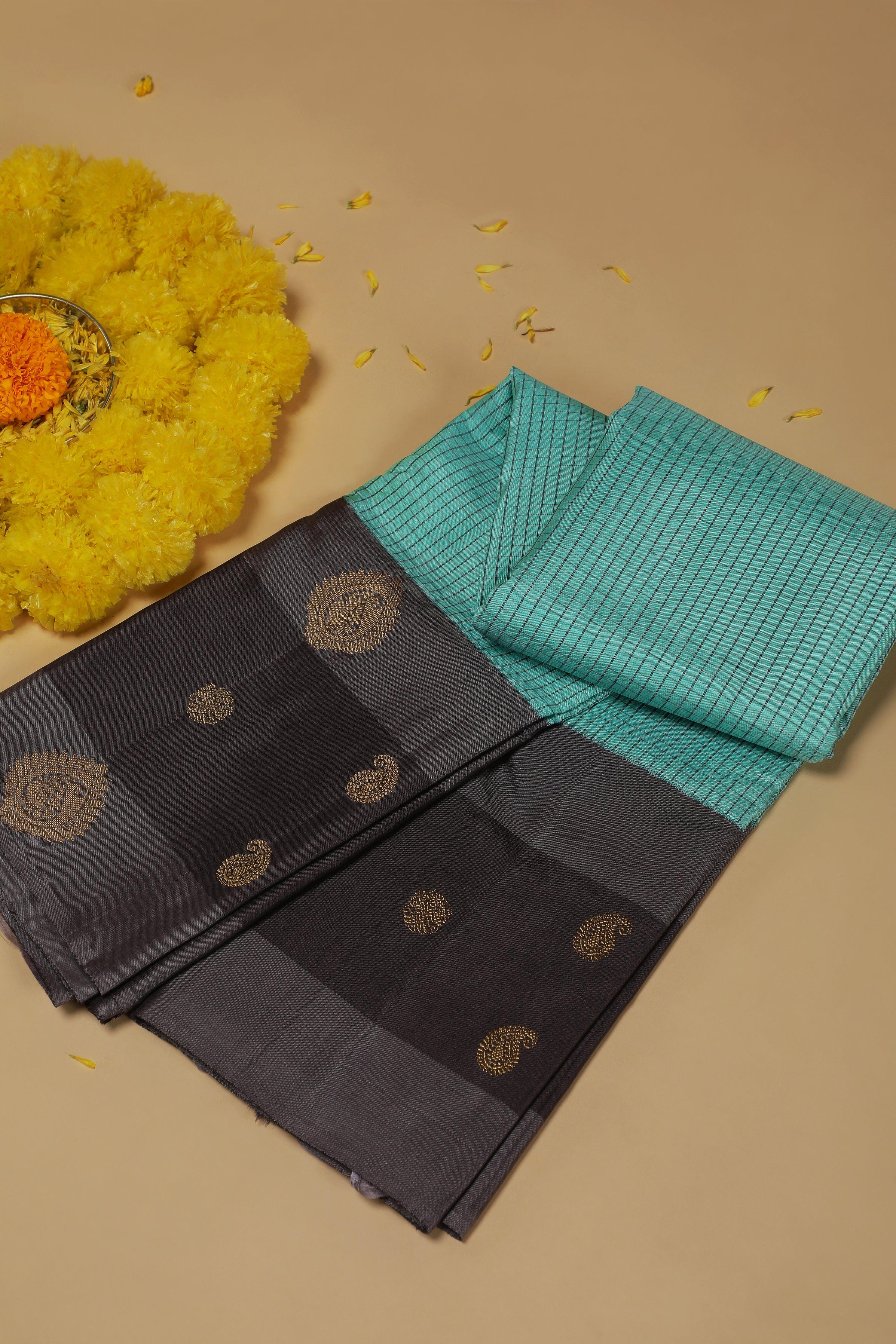 Teal Green Kanchipuram Silk Saree Mokshaa