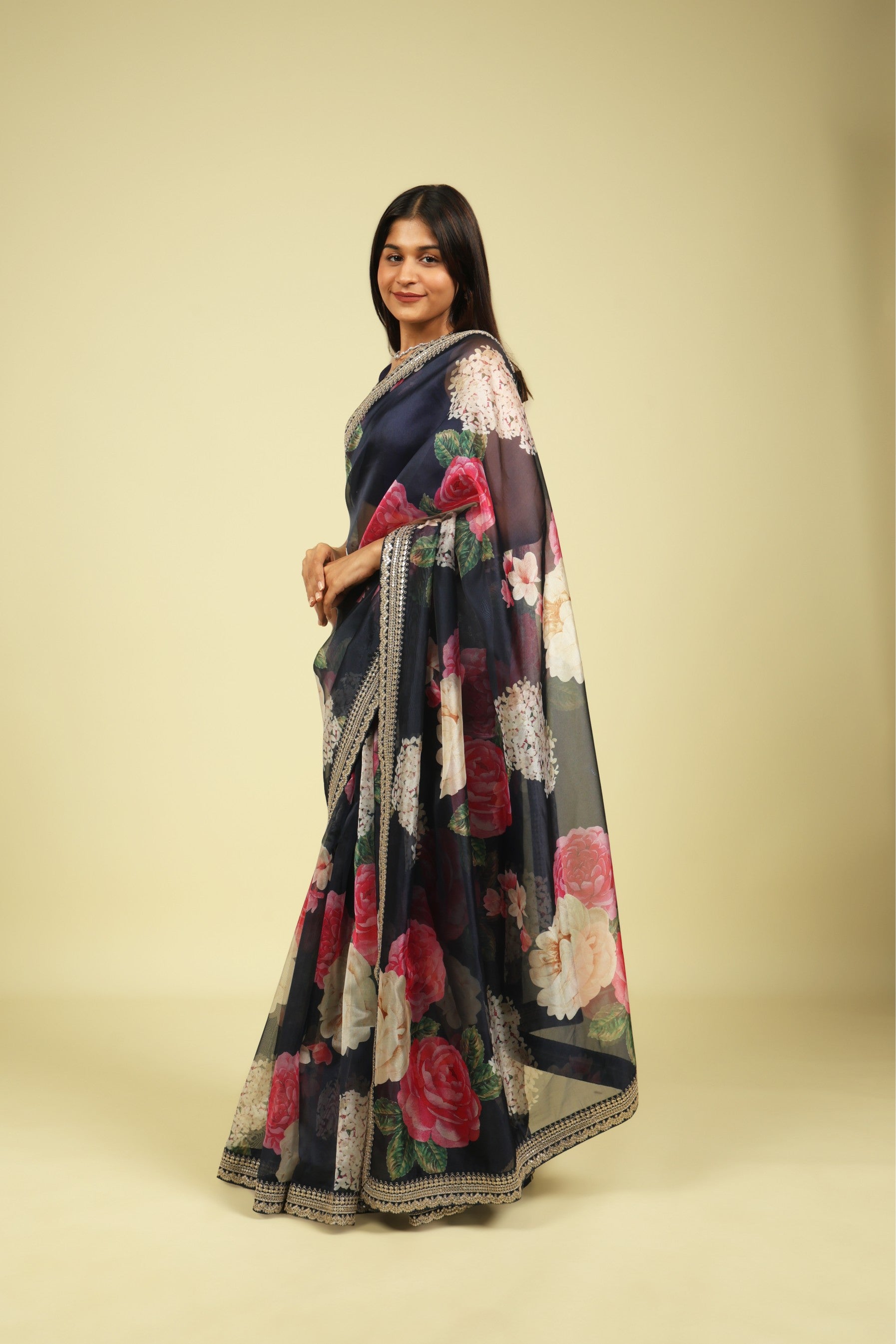 Navy Blue Soft Organza Saree