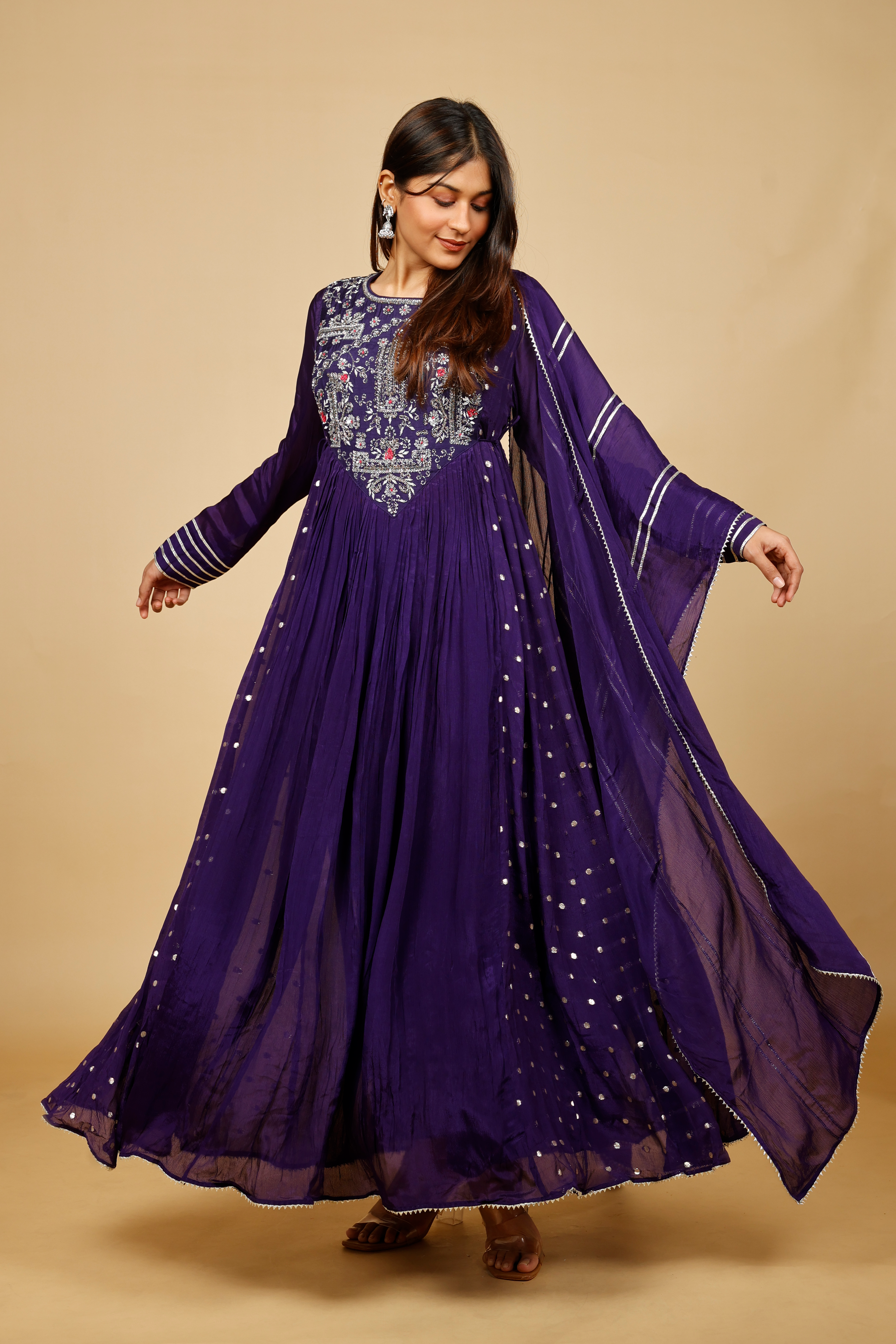 Royal Purple Silk Anarkali Set with Gota & Kutdana Embroidery
