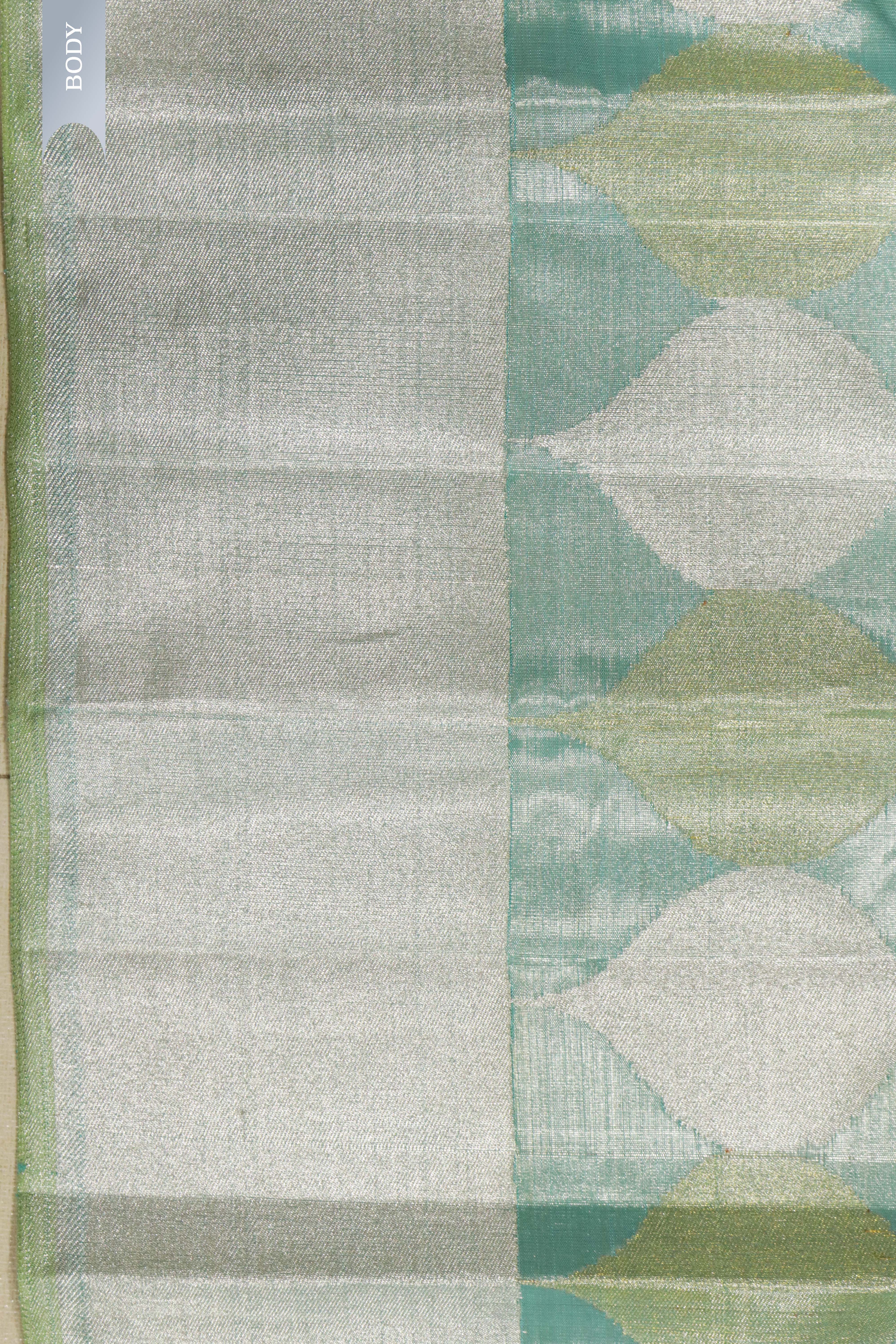 Ice Blue Kanchipuram Tissue Saree with Silver & Gold Jaal Motifs and Self Zari Border