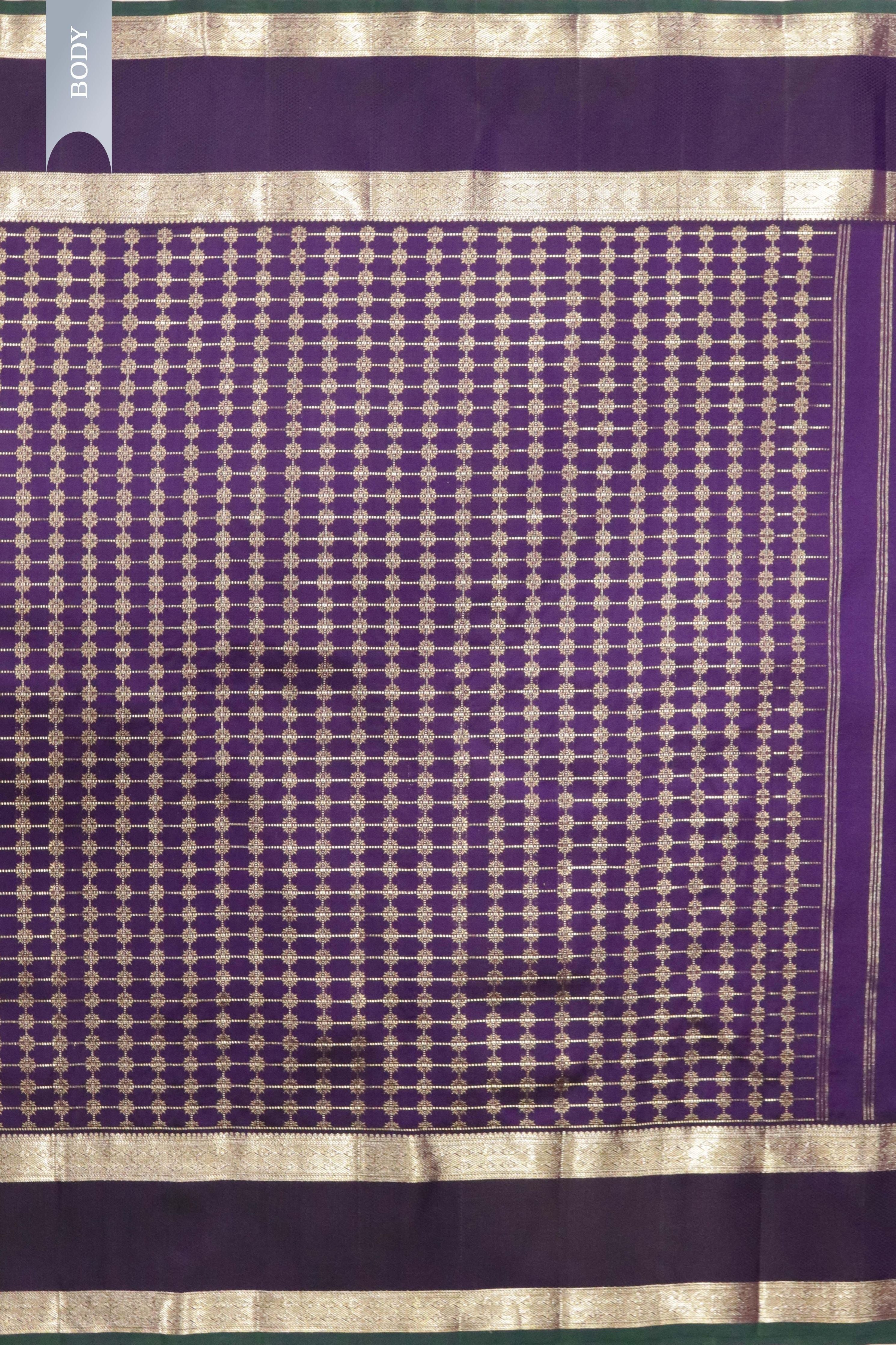 Purple Kanchipuram Silk Saree with Fancy Zari Checks and Zari Border - Mokshaa