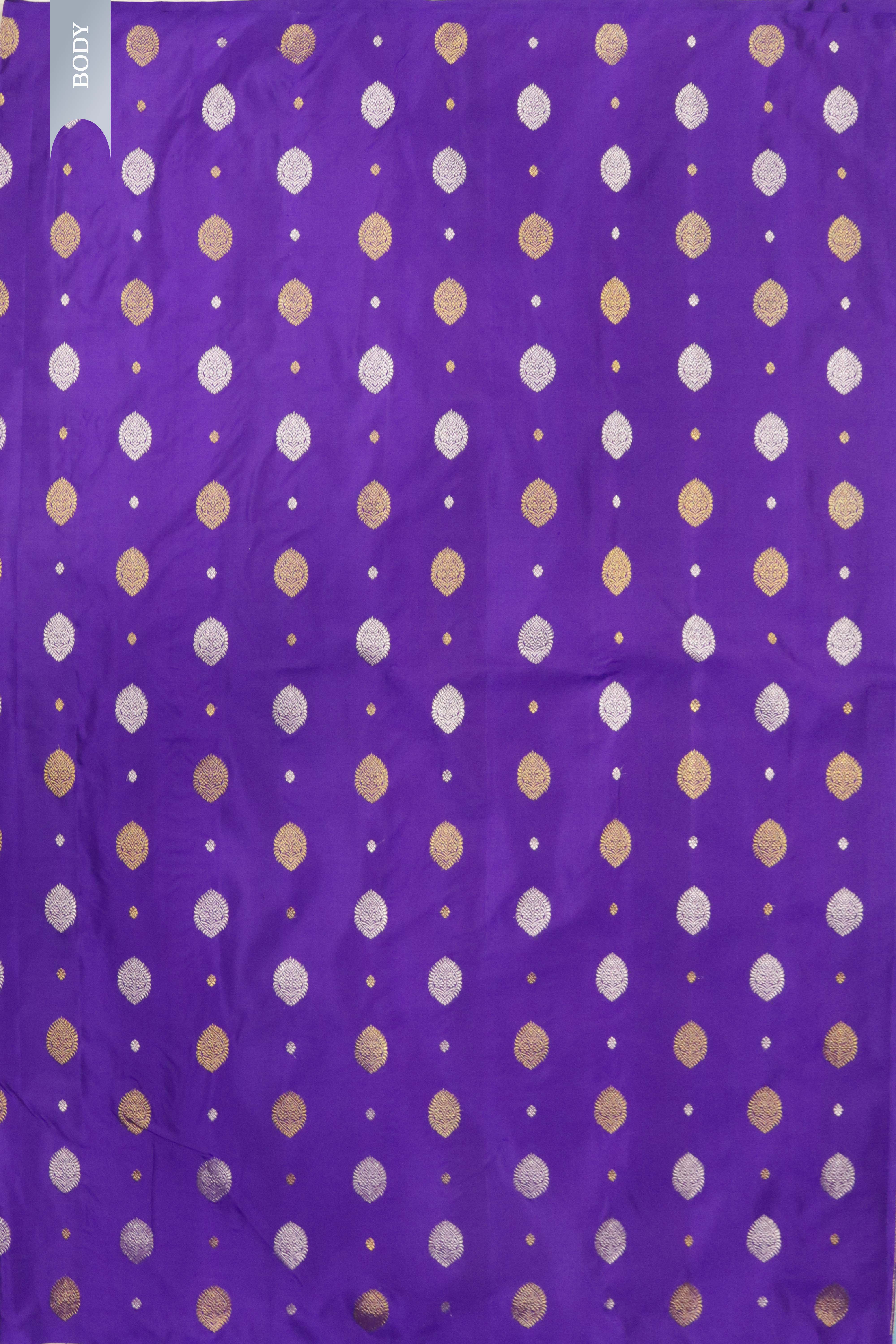 Ink Blue Kanchipuram Silk Saree with Gold & Silver Motifs and Contrast Light Blue Pallu