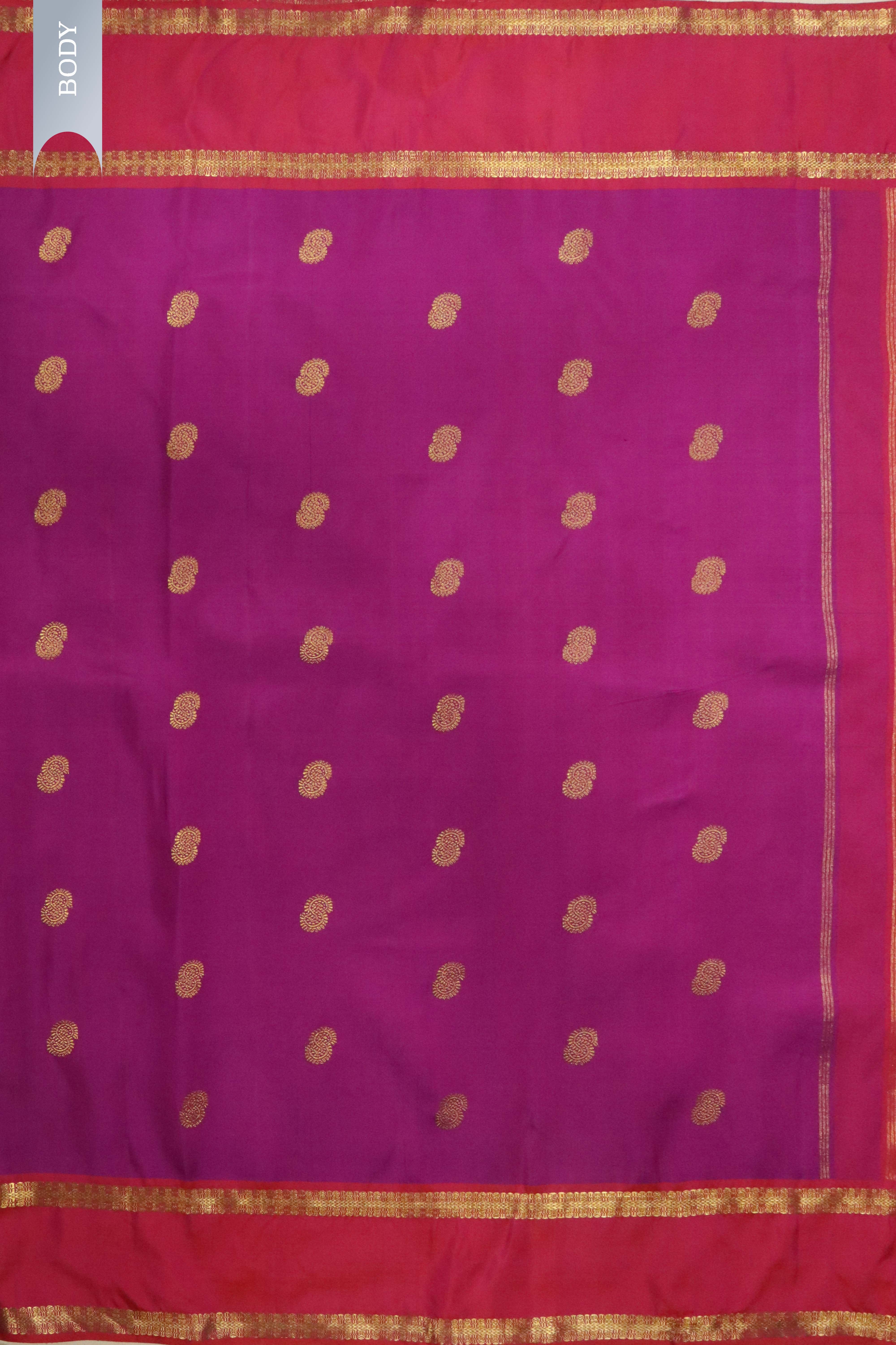 Magenta Kanchipuram Silk Saree with Gold Zari Motifs and Contrast Border
