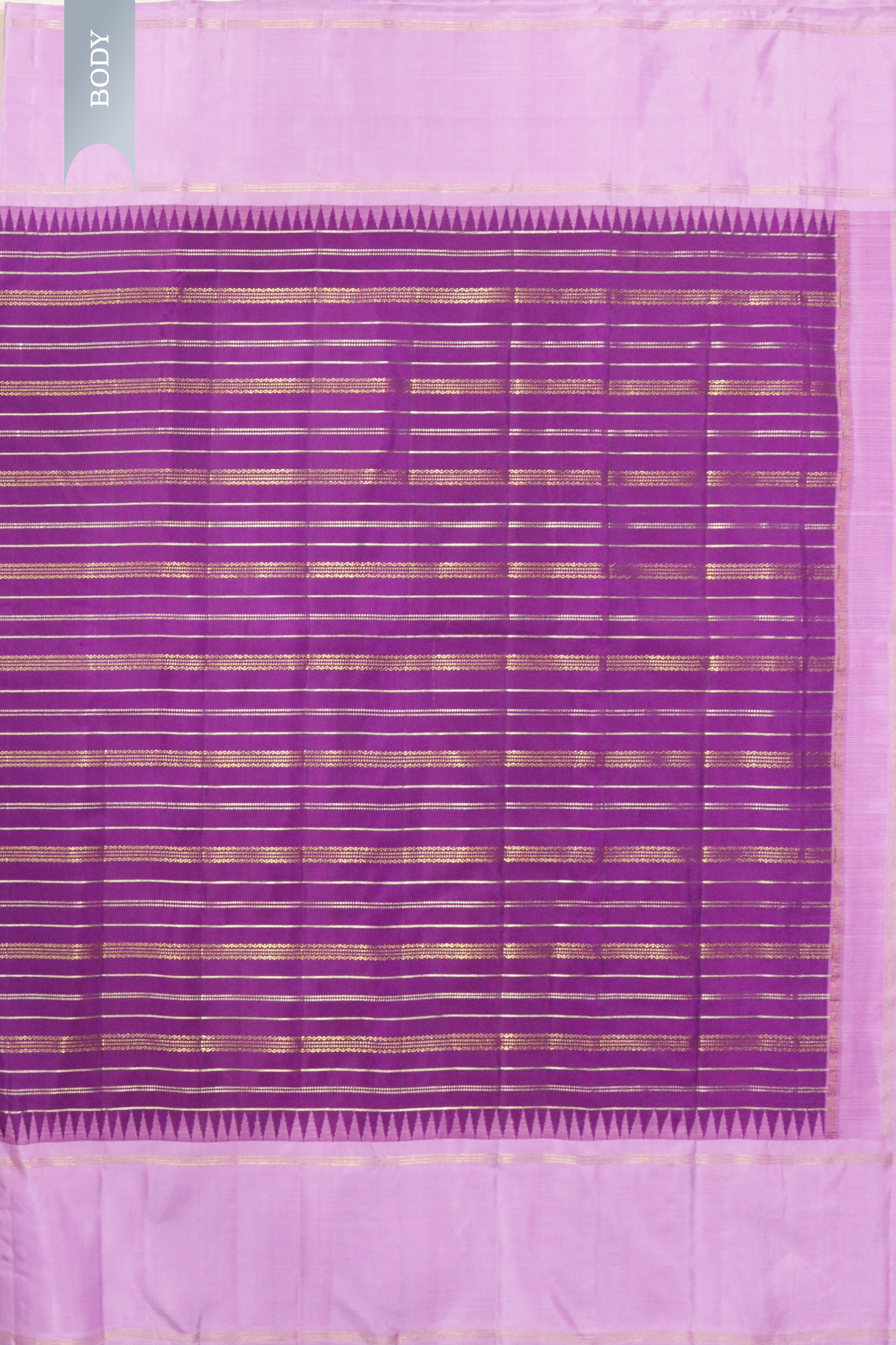 Purple Kanchipuram Silk Saree with Gold & Silver Zari Stripes and Contrast Silk Border