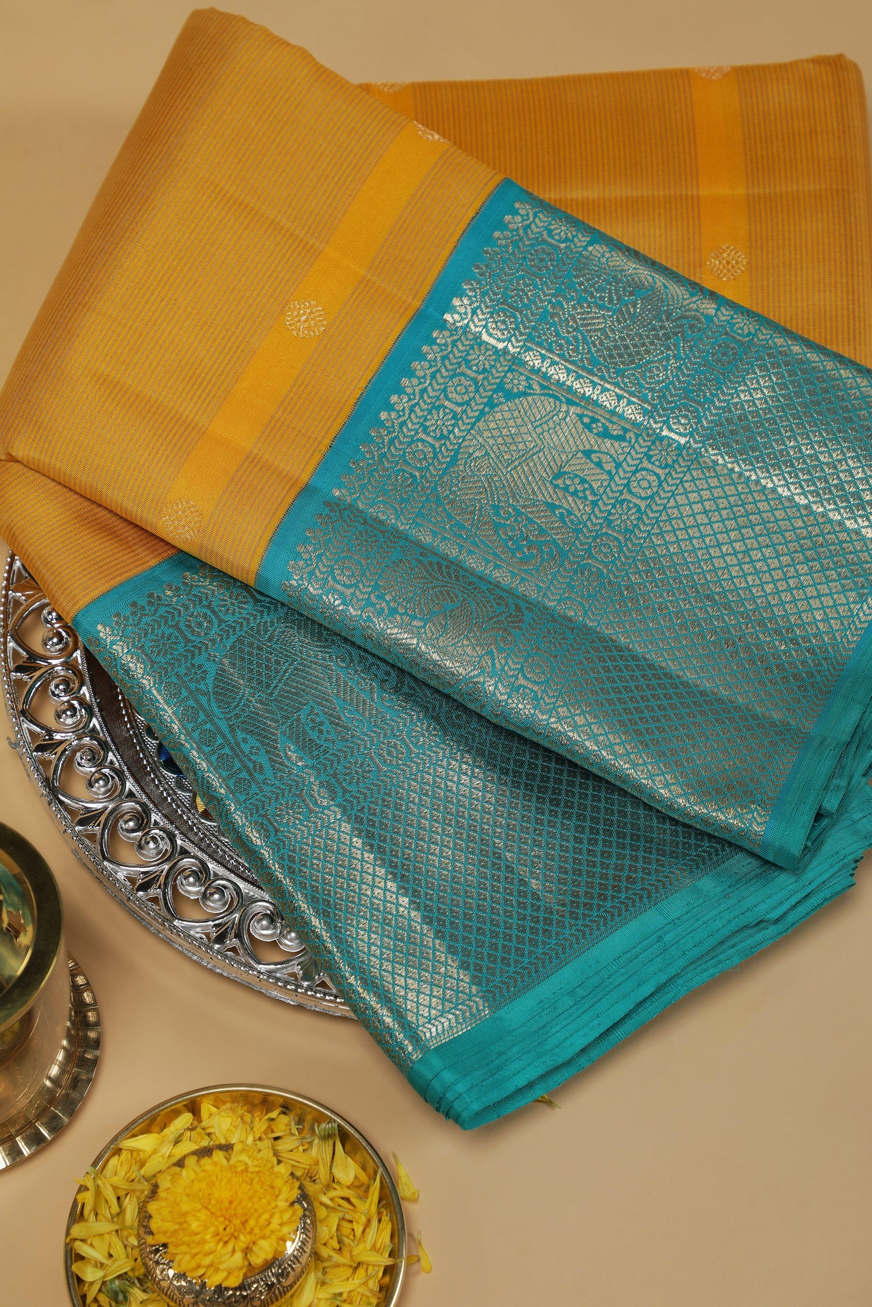 Teal Blue Kanchipuram Silk Saree (Copy)  Mokshaa