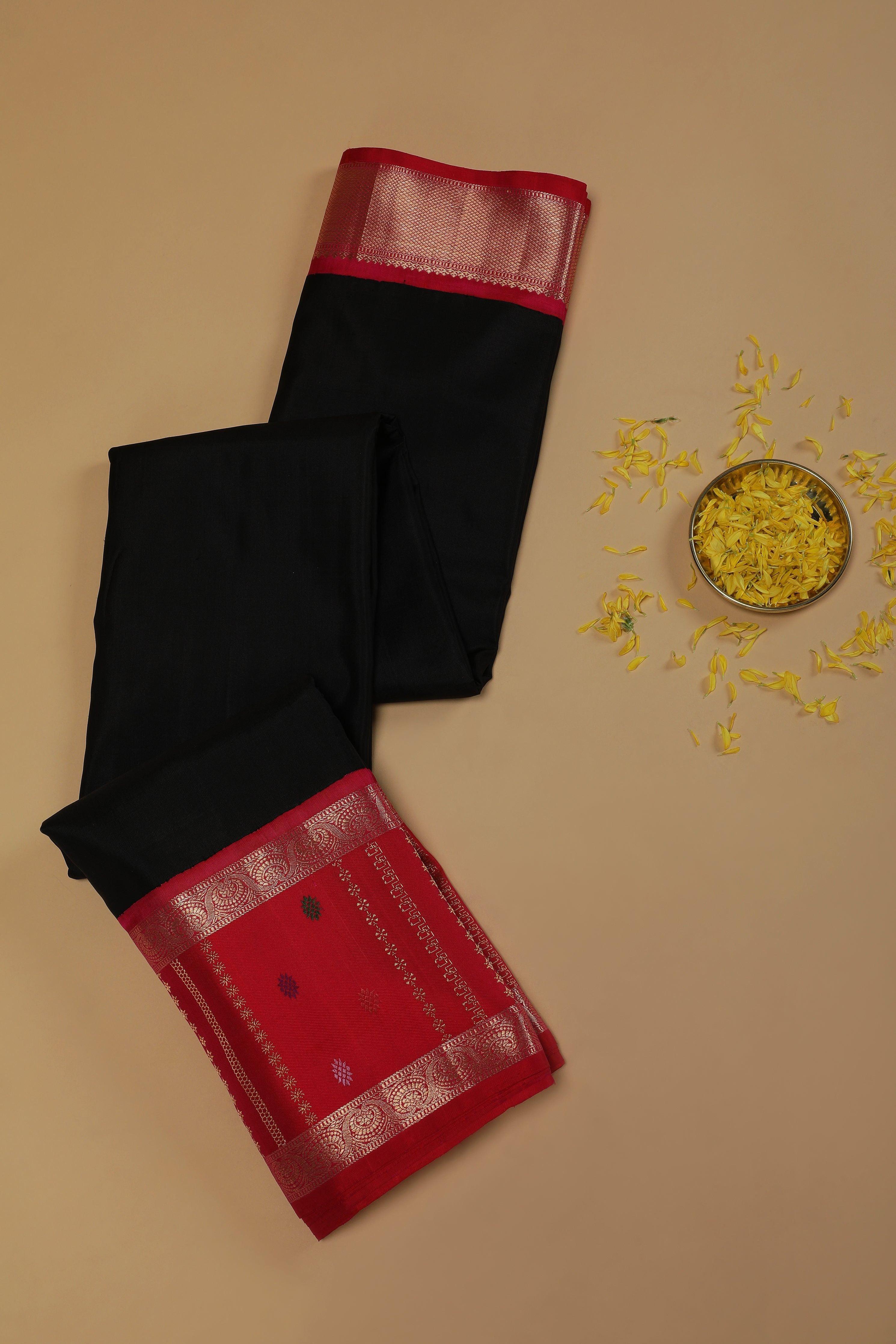 Black With Pink Kanchipuram Silk Saree  Mokshaa