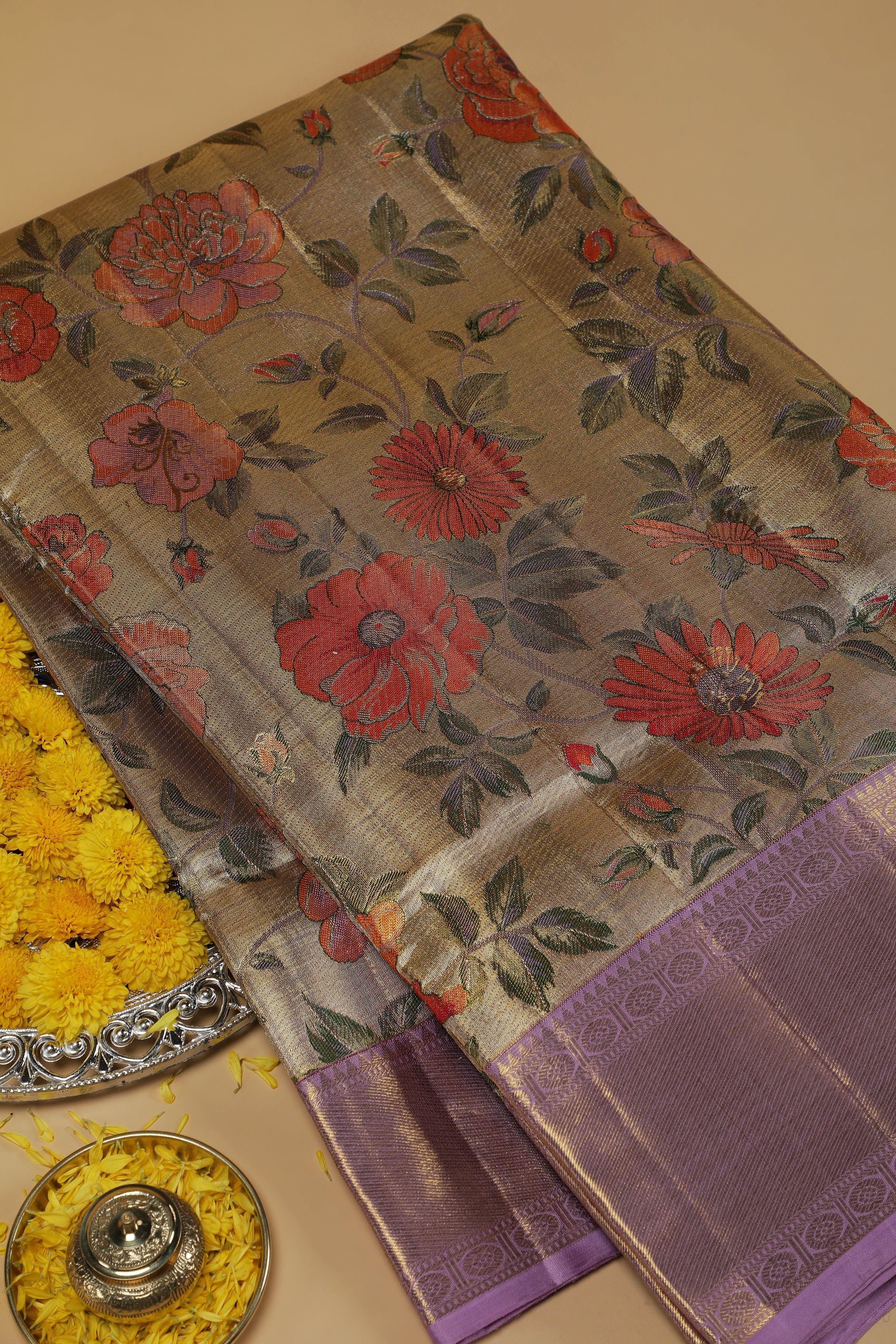Antique Gold Kanchipuram Silk Saree  Mokshaa