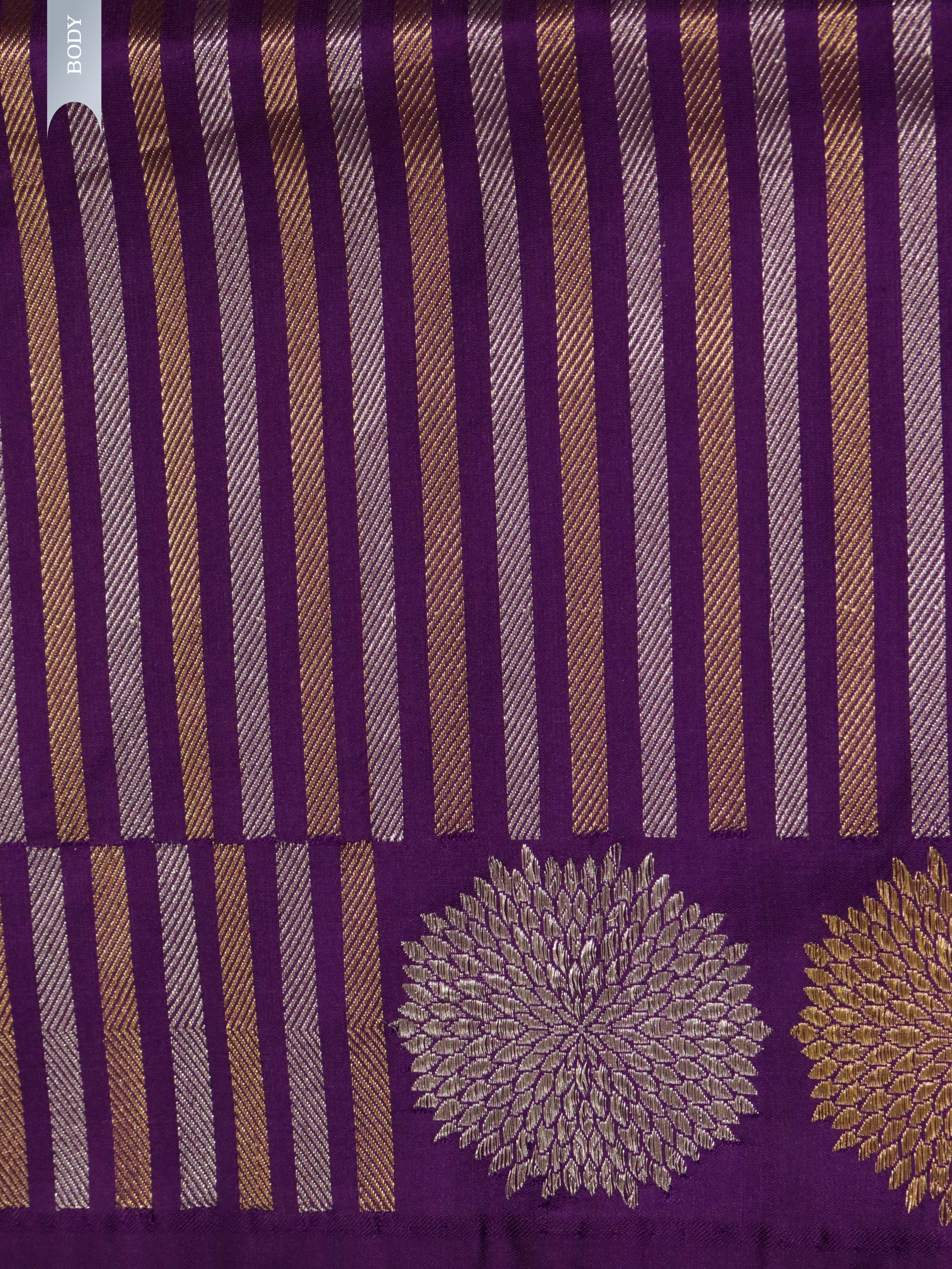 Magenta Banarasi Silk Saree with Long Silver & Gold Zari Border