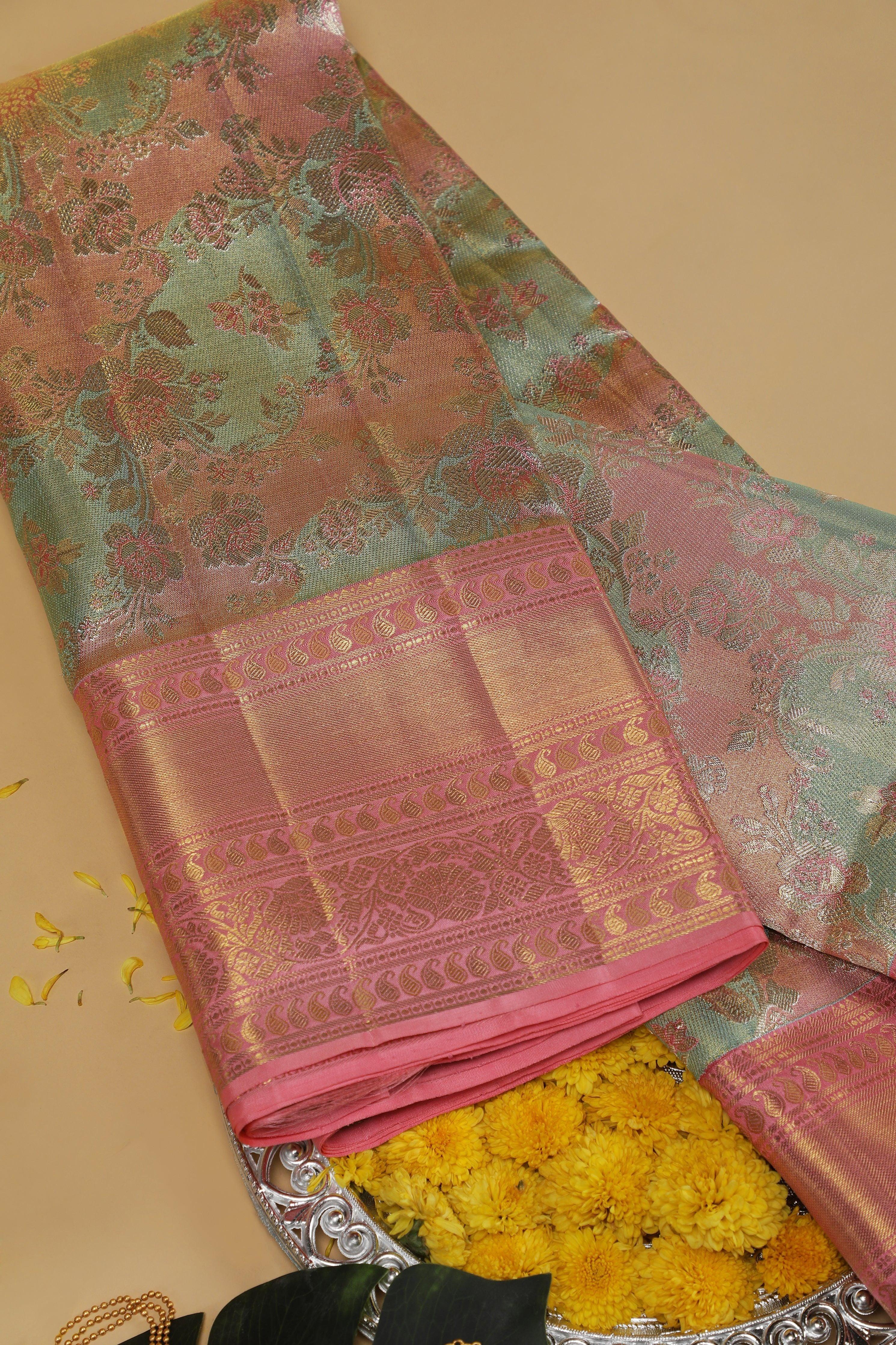 Dual Tone Kanchipuram Tissue Silk Saree  Mokshaa