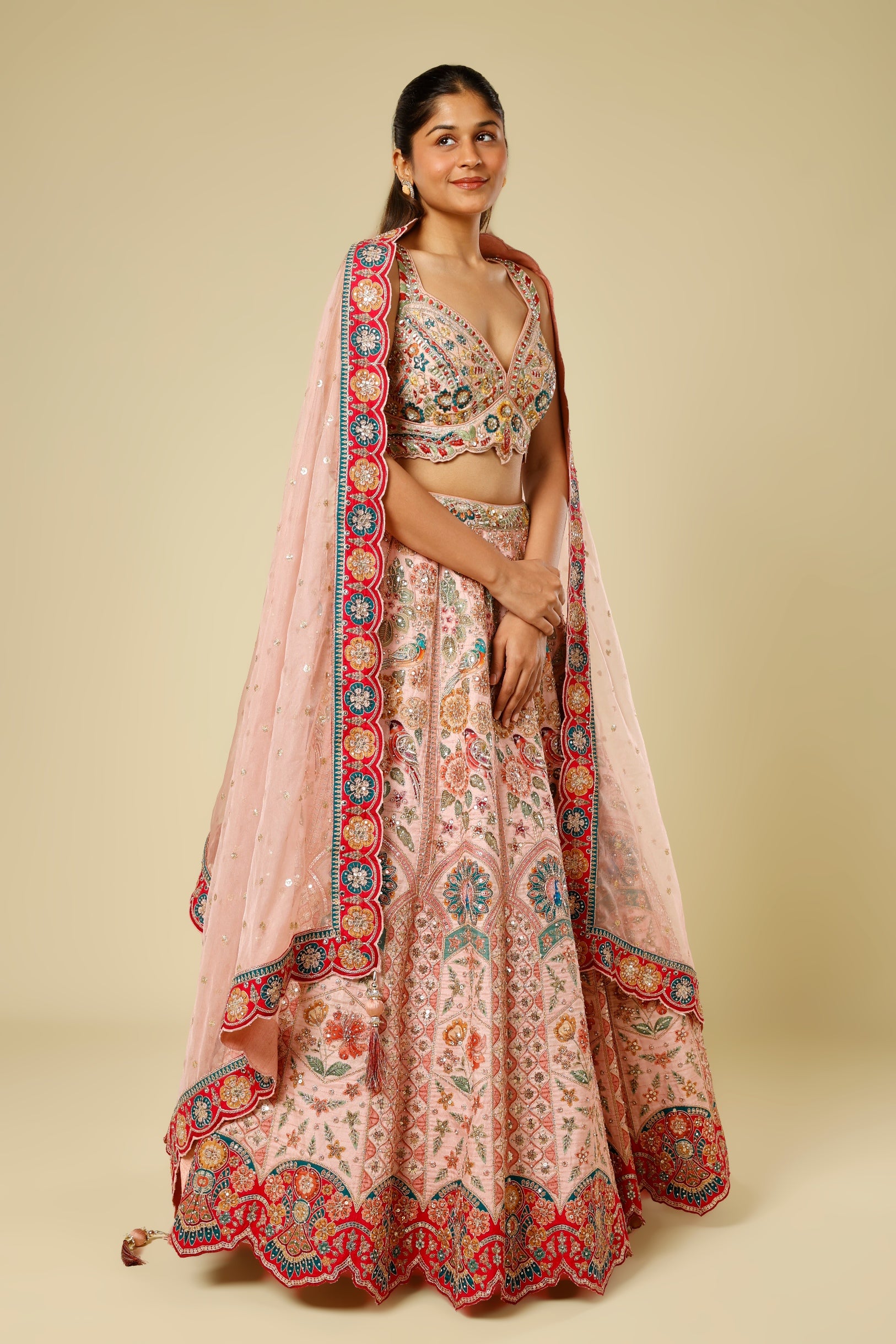 Blush Pink Silk Lehenga Set with Zari, Sequin & Stone Embroidery