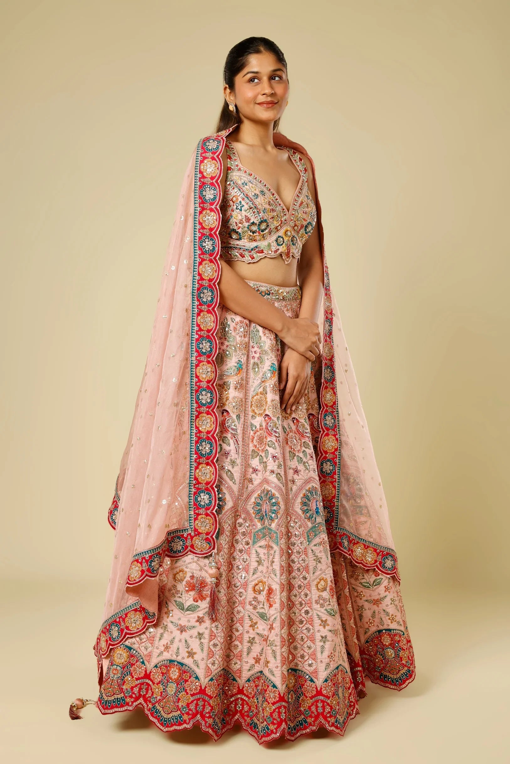 Blush Pink Silk Lehenga Set with Zari, Sequin & Stone Embroidery