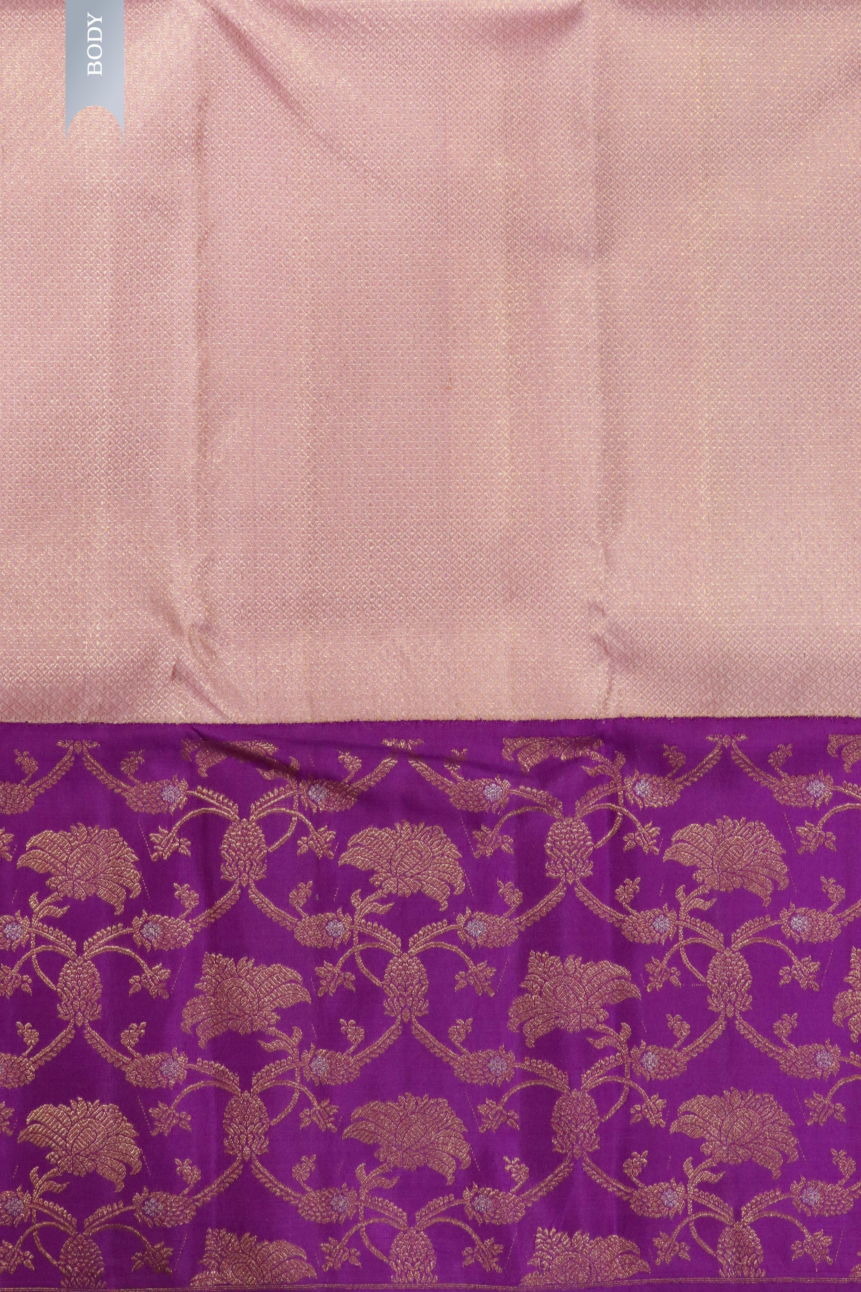 Onion Pink Kanchipuram Silk Saree with Self Zari Weaving and Contrast Zari Jaal Border - Mokshaa