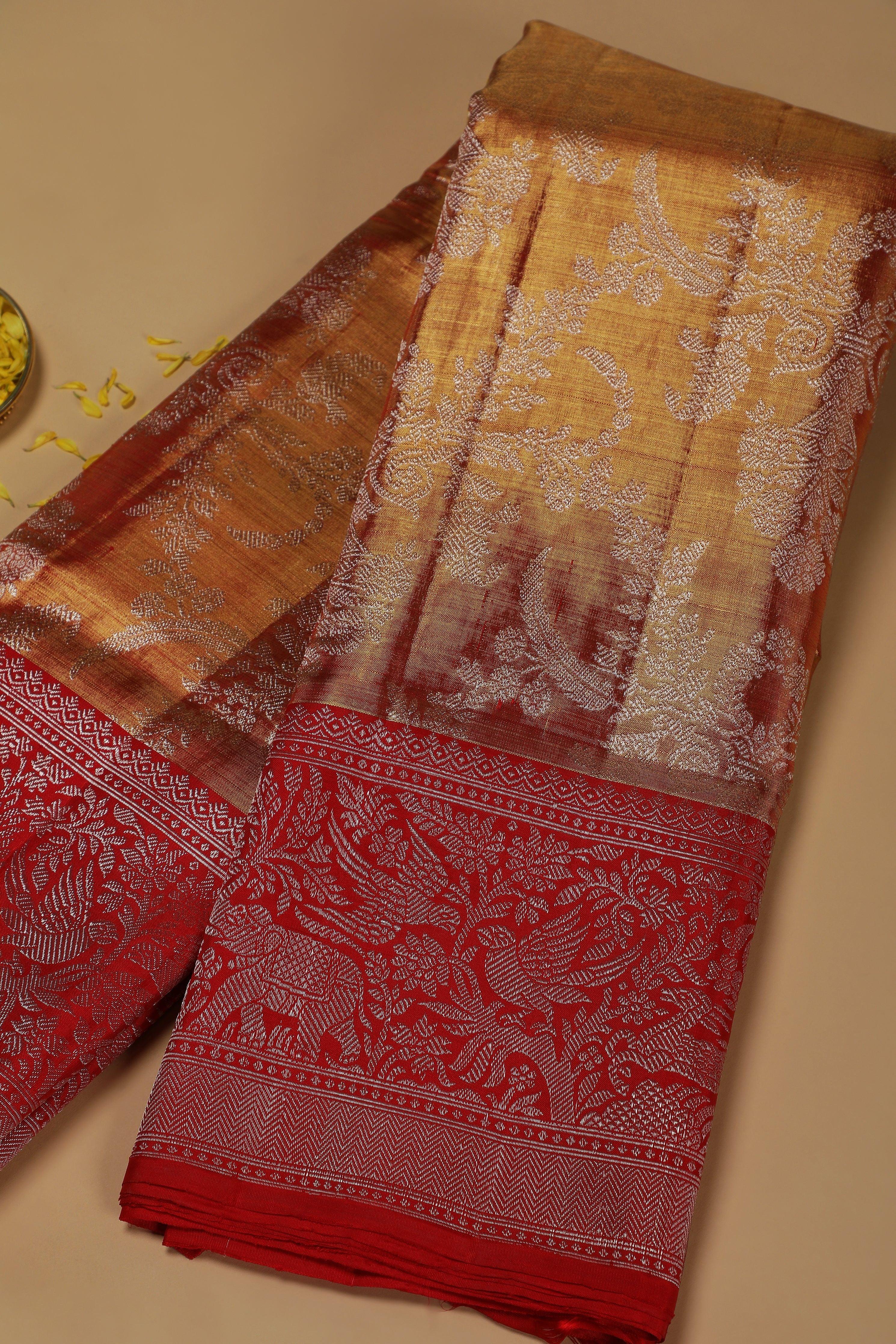 Burnt Gold Kanchipuram Silk Saree  Mokshaa