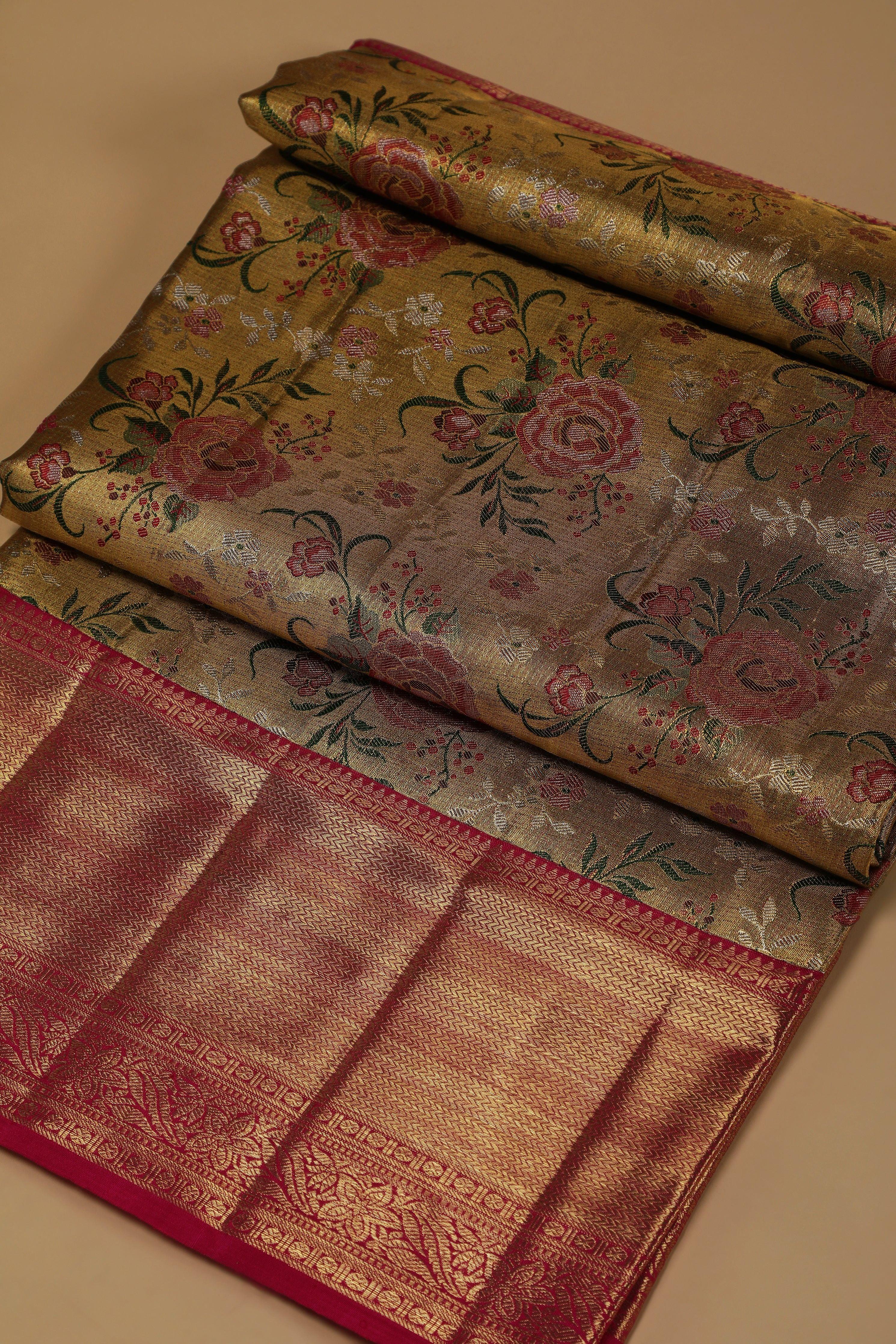 Antique Rose Gold Kanchipuram Silk Saree (Copy)  Mokshaa