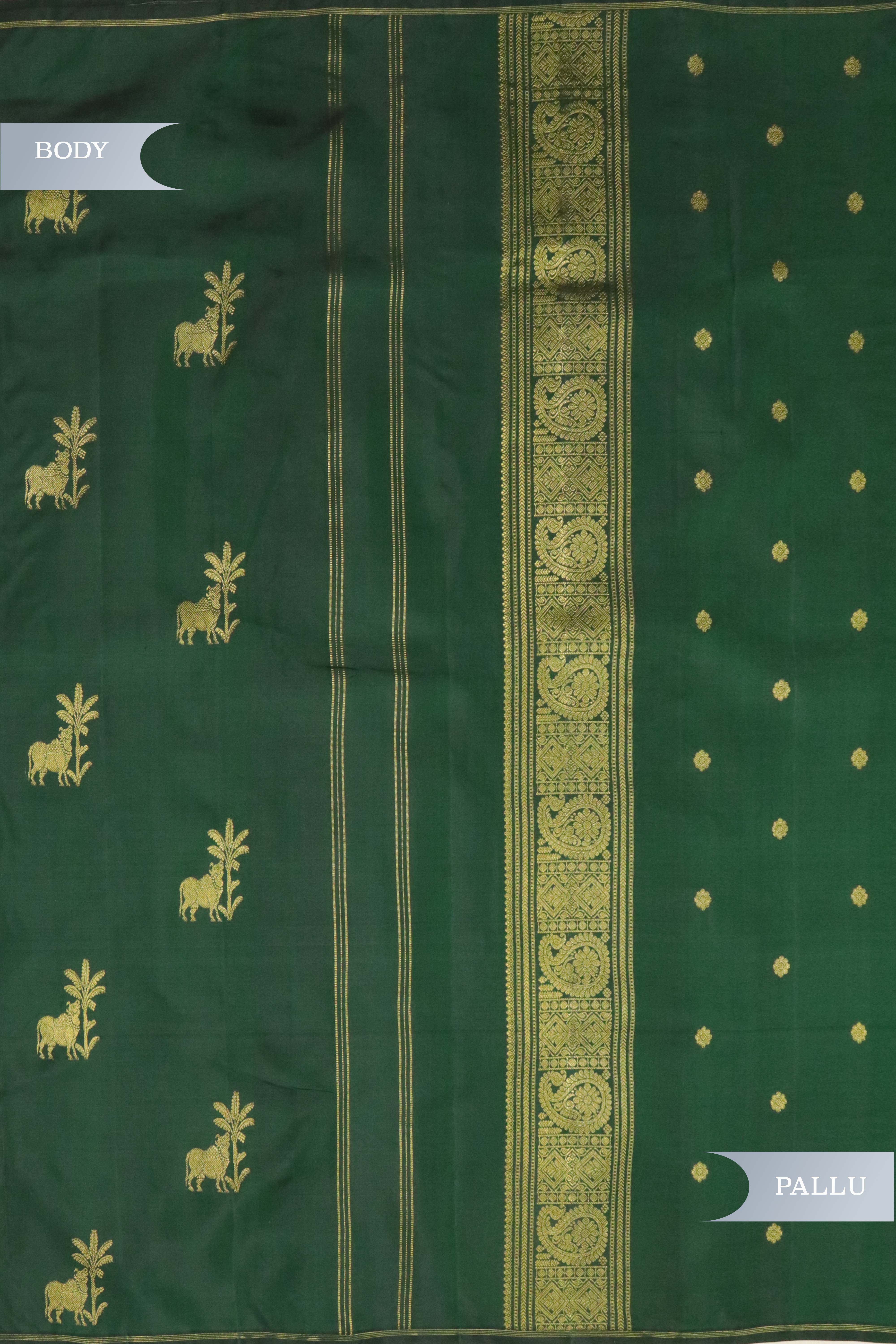 Bottle Green Kanchipuram Silk Saree with Zari Figure Motifs