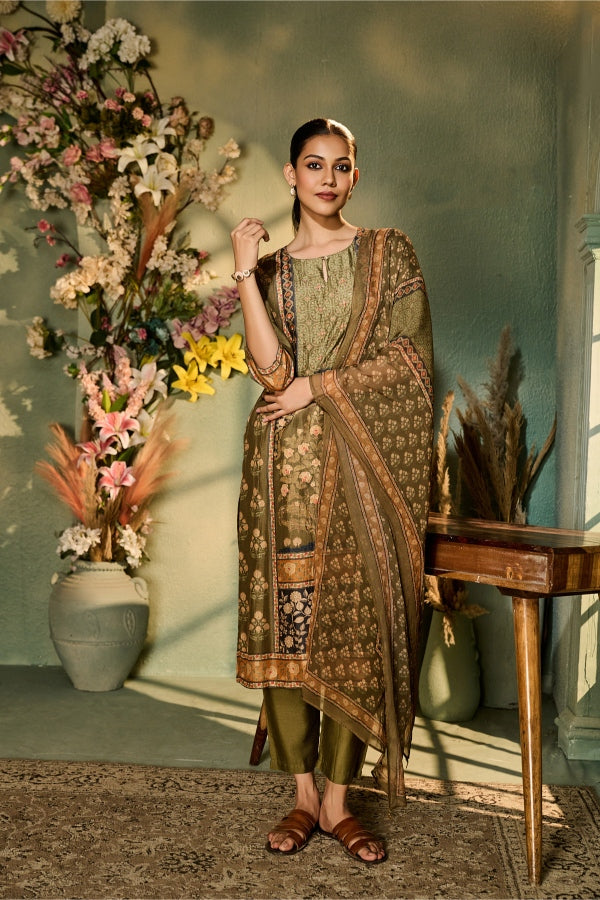 Olive Green Printed Salwar Set