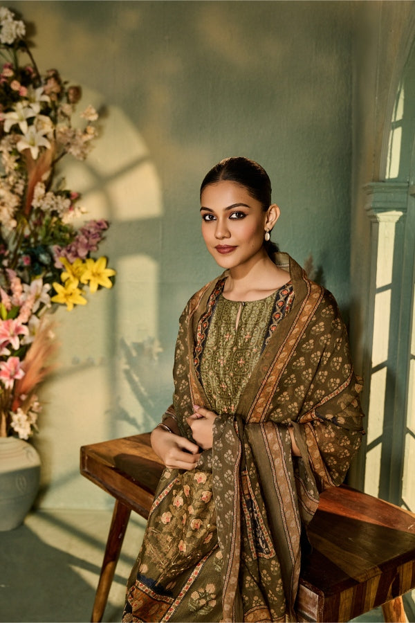 Olive Green Printed Salwar Set