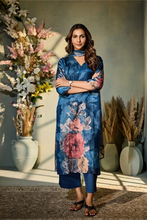 Teal Blue Floral Printed Salwar Set
