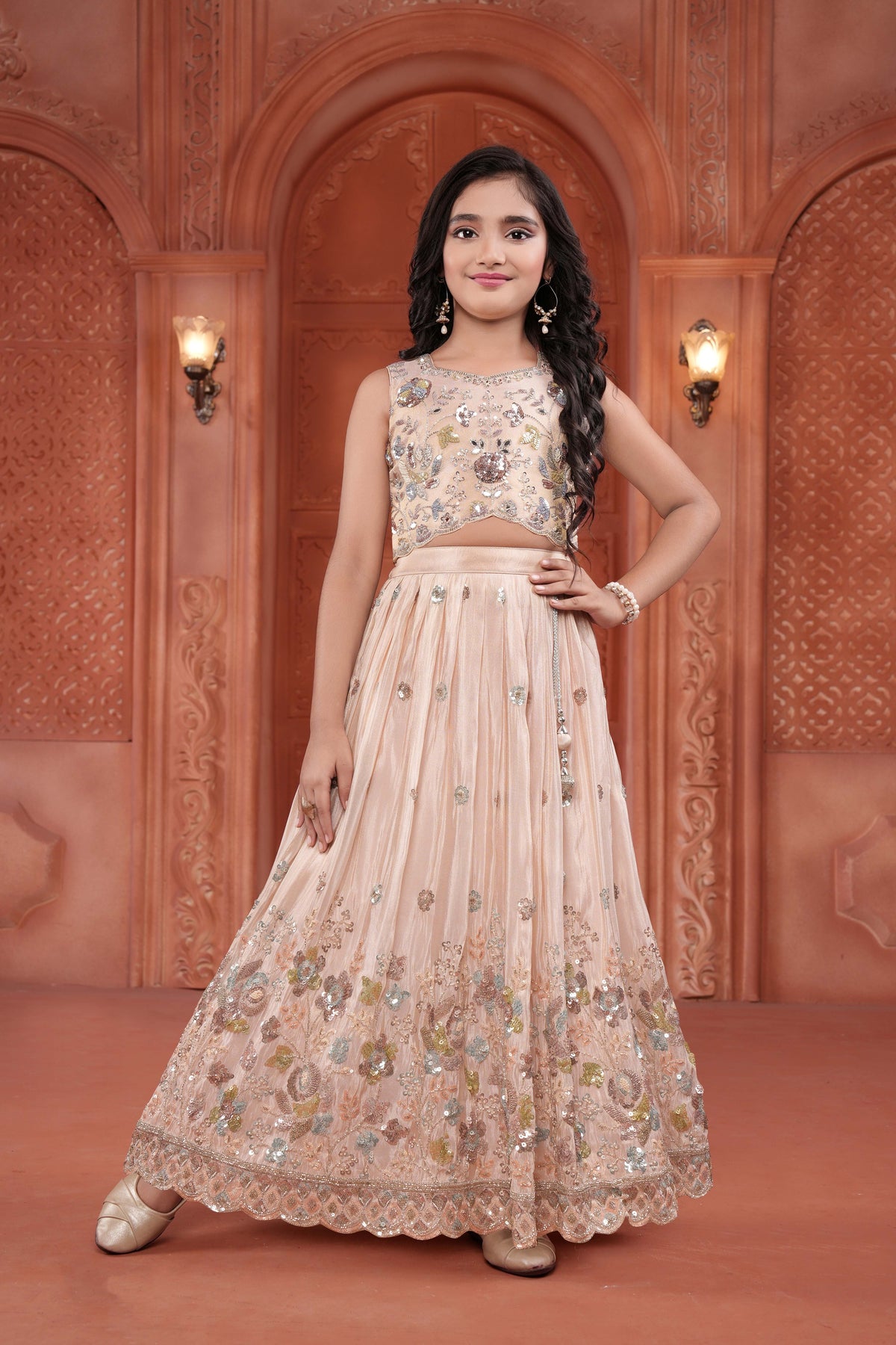 Fawn Designer Lehenga Set for Girls