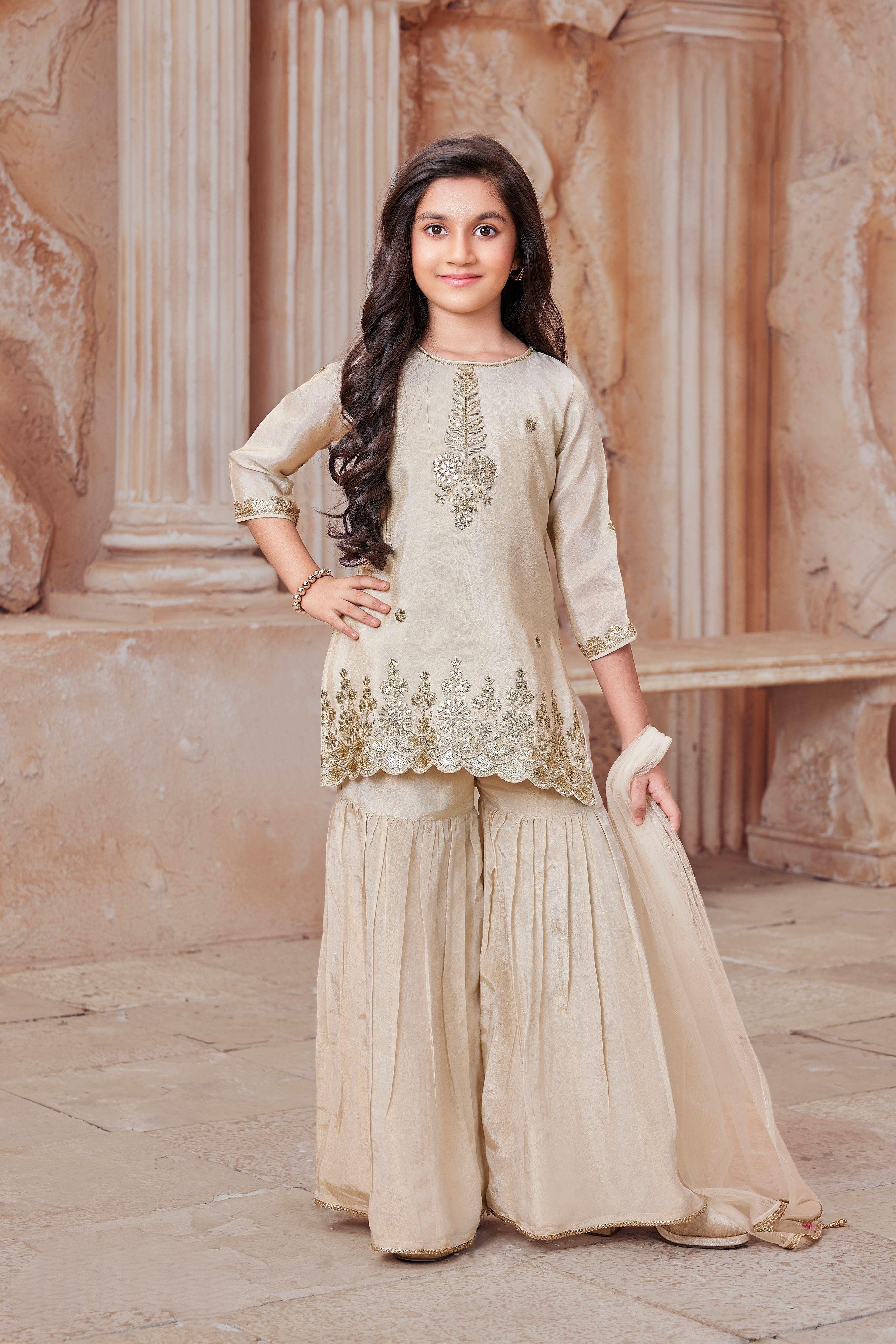 Fawn Embroidered Sharara Set  Mokshaa