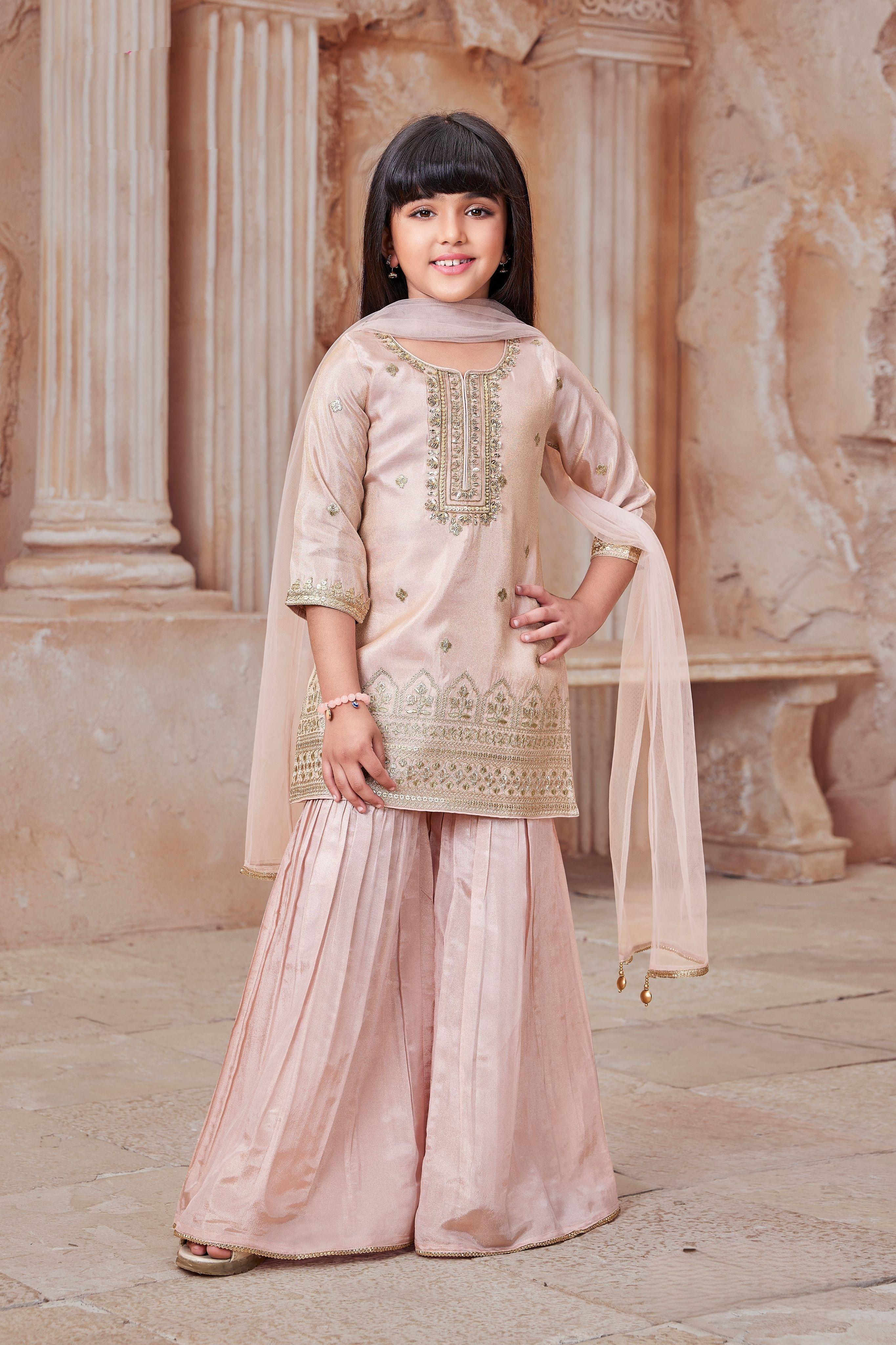 Blush Pink Embroidered Sharara Set Mokshaa