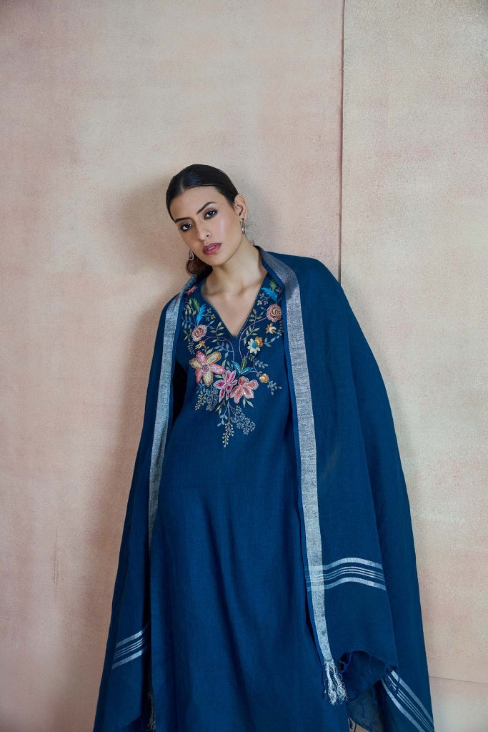 Teal Blue Linen Salwar Set