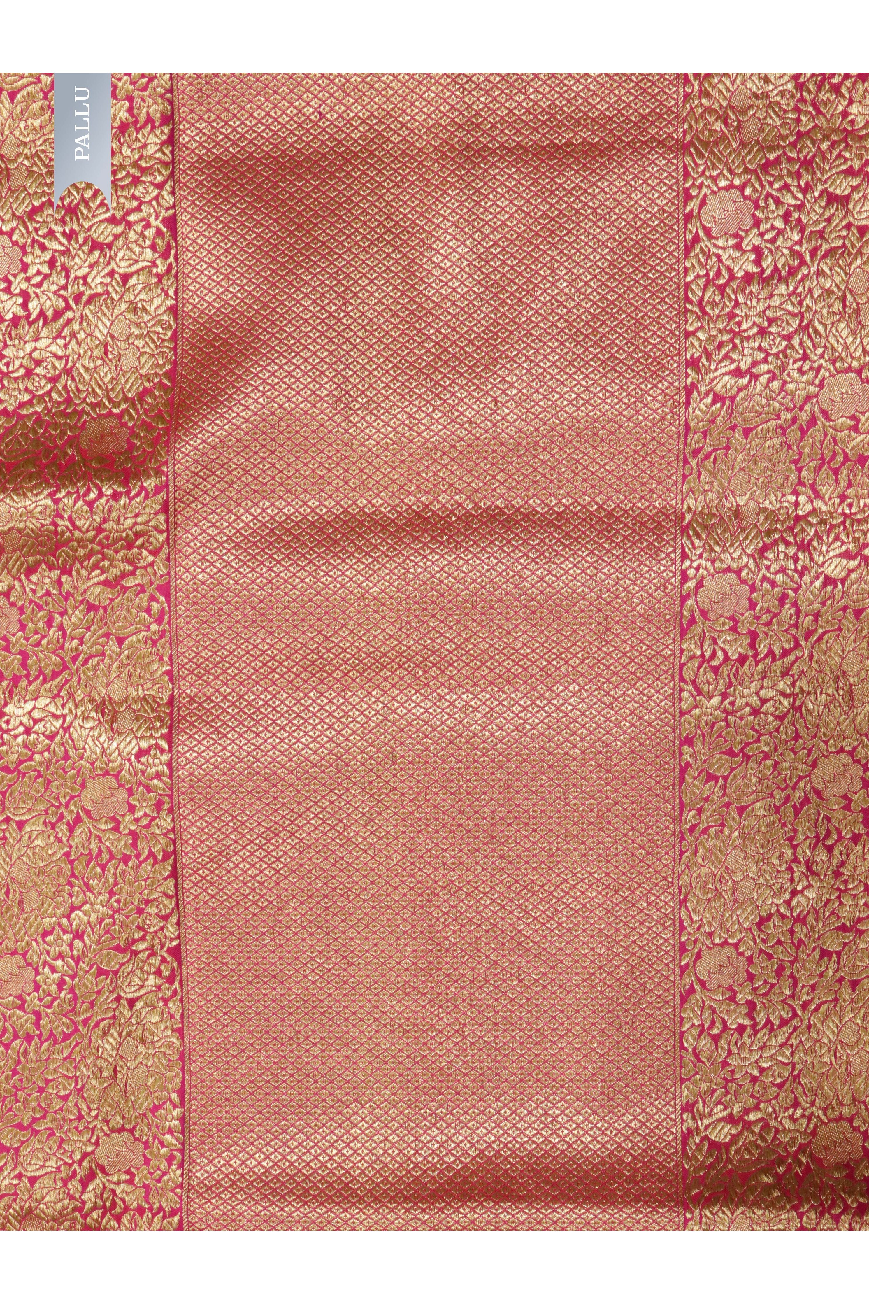 Rani Pink Banarasi Silk Saree with Zari & Thread Weaving - Mokshaa