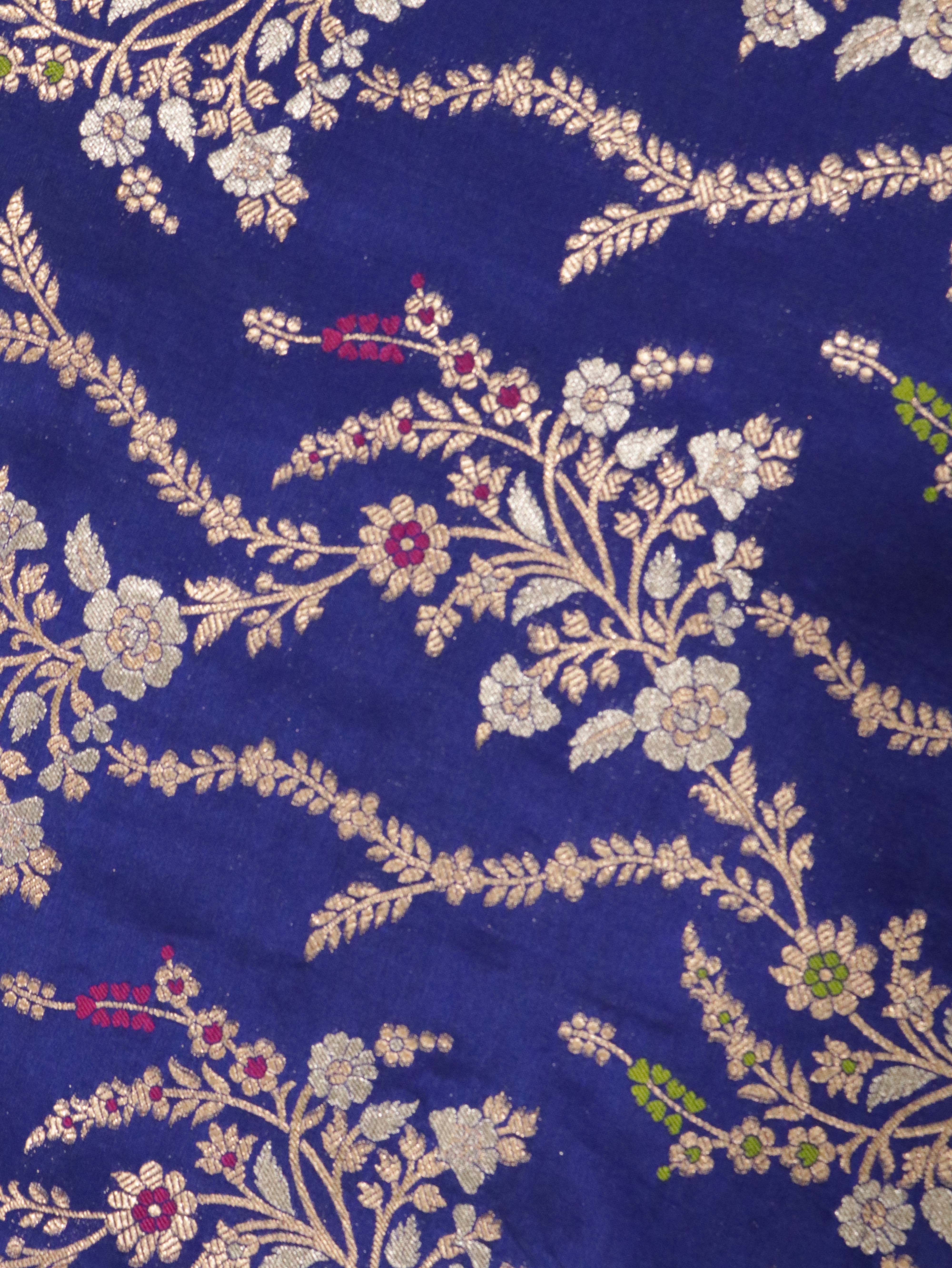 Ink Blue Banarasi Silk Saree with Zari Weaving & Meenakari Thread Work