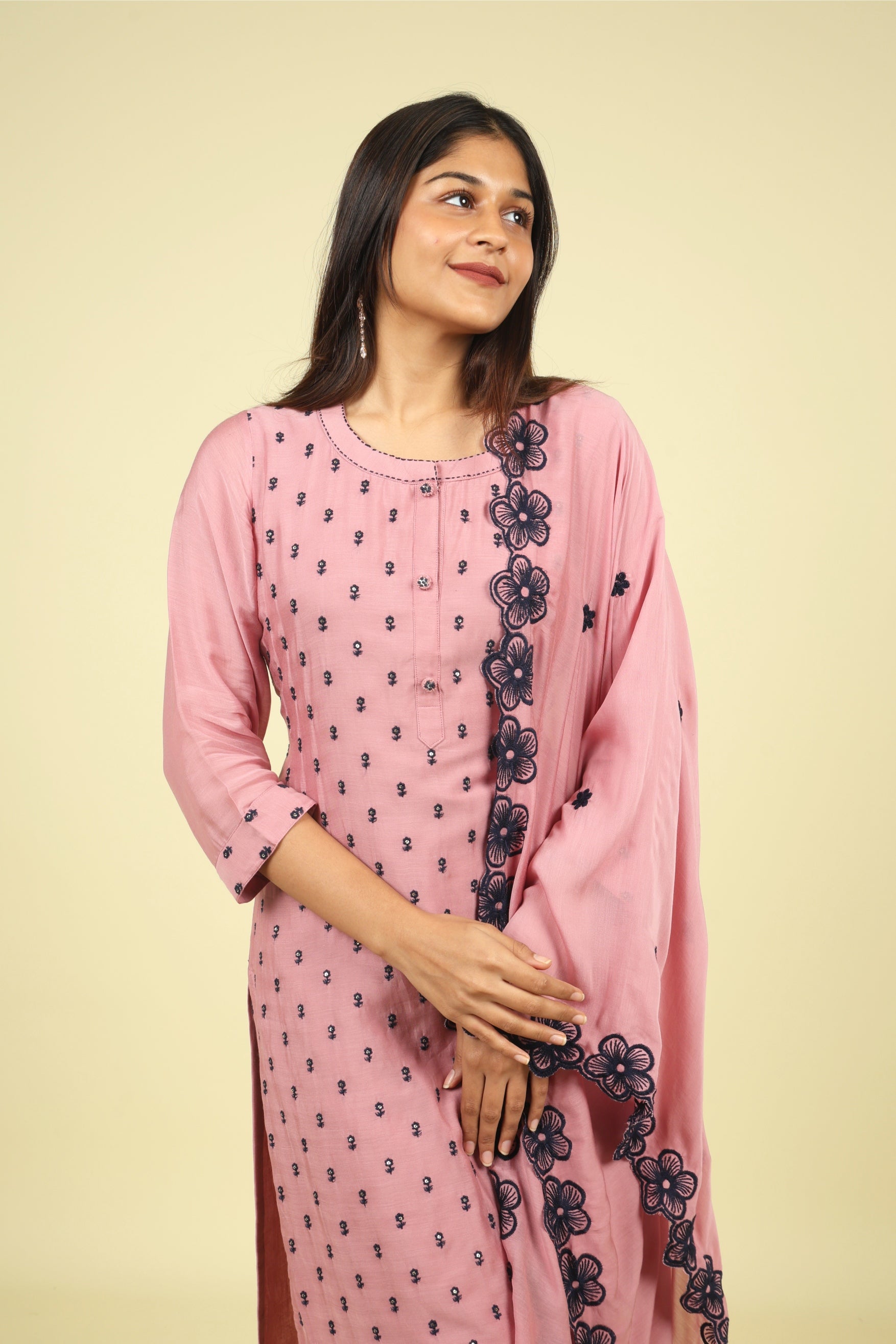 Peach Mul Chanderi Straight Salwar Set