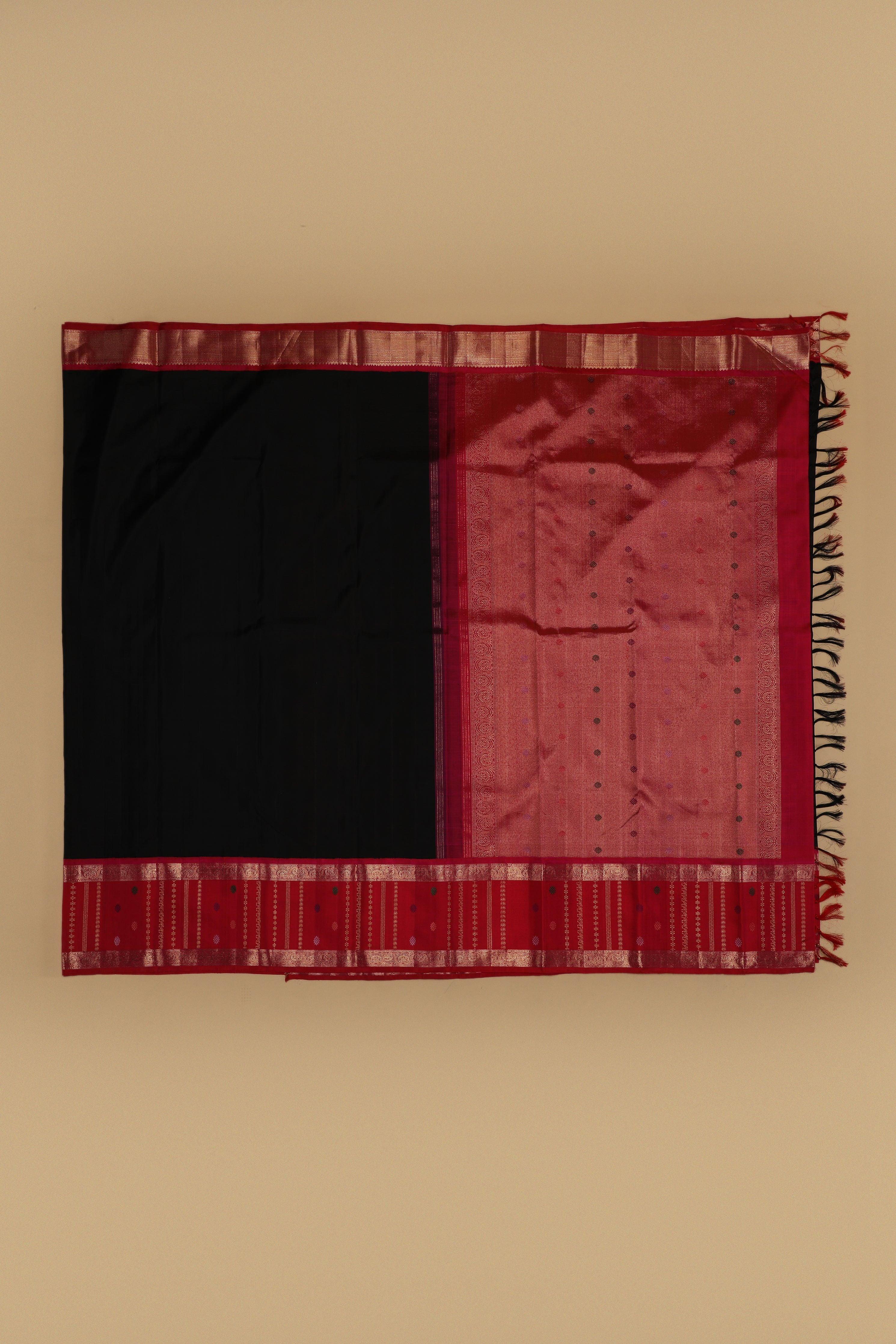 Black With Pink Kanchipuram Silk Saree  Mokshaa