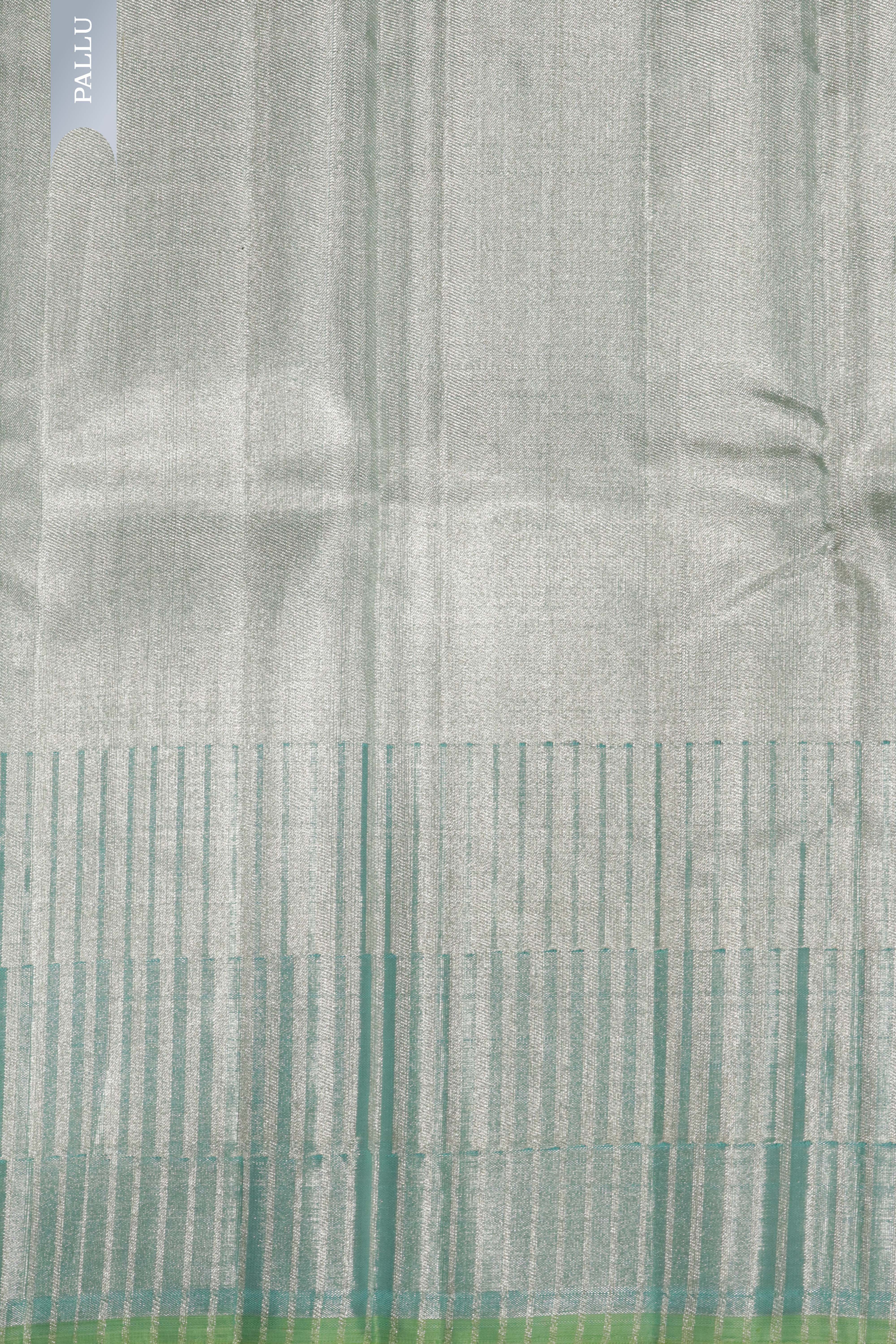 Ice Blue Kanchipuram Tissue Saree with Silver & Gold Jaal Motifs and Self Zari Border