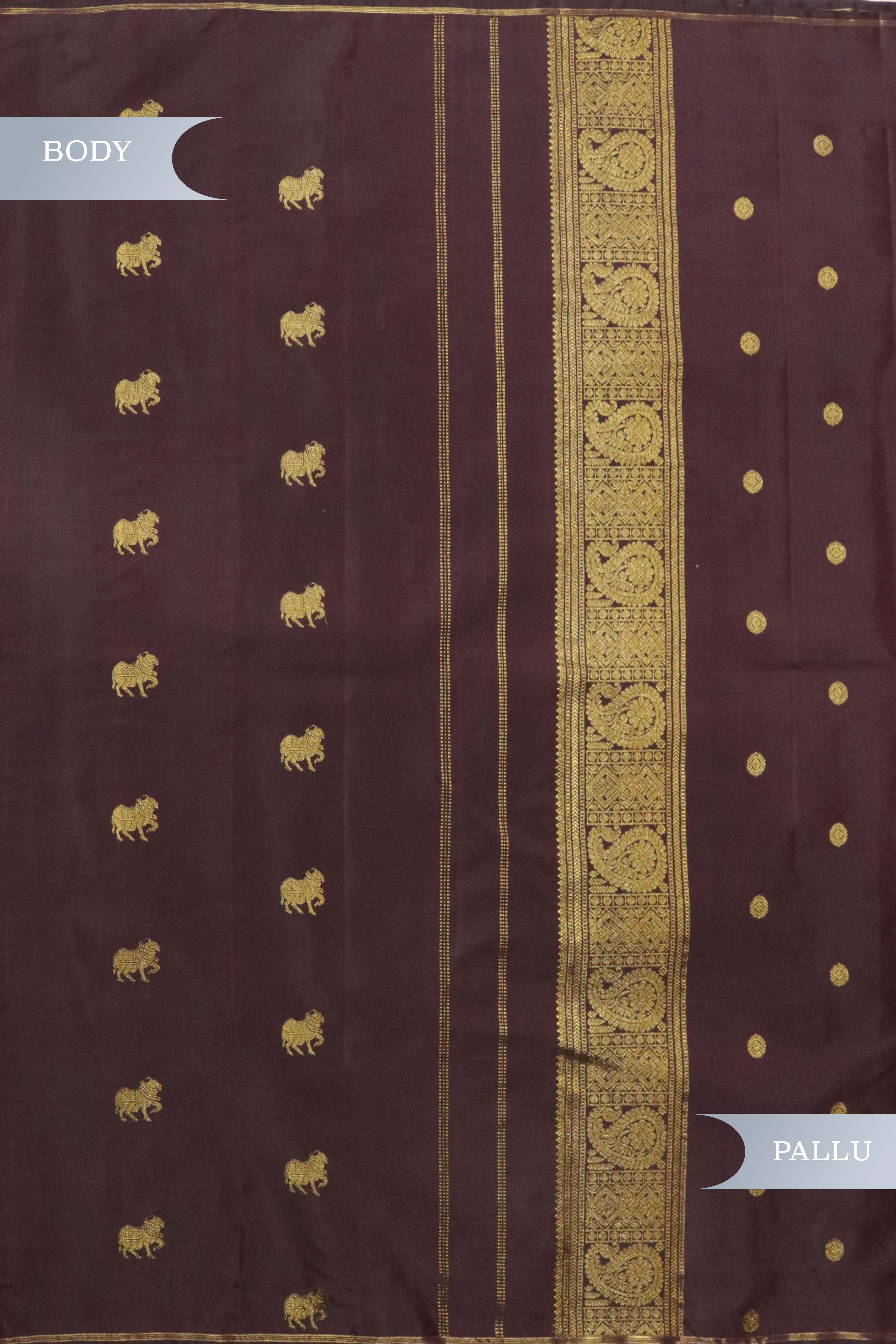 Dark Brown Kanchipuram Silk Saree with Zari Figure Motifs