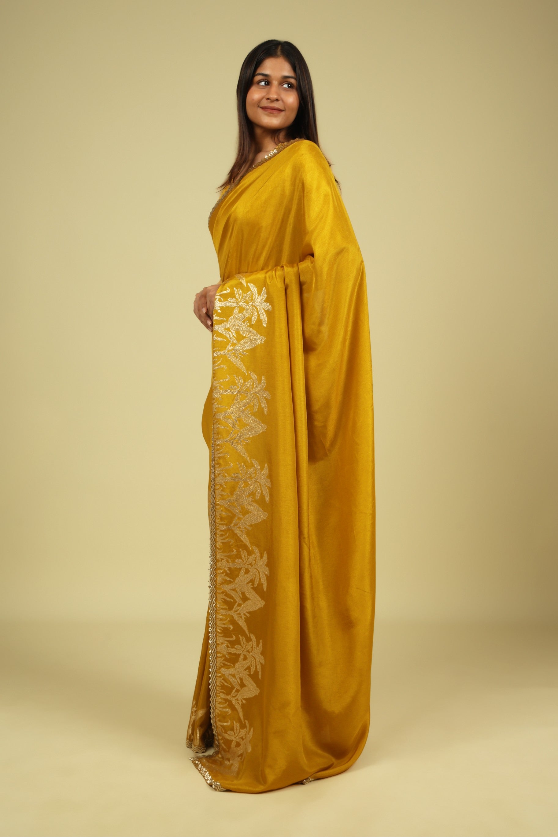 Mustard Tussar Georgette Saree