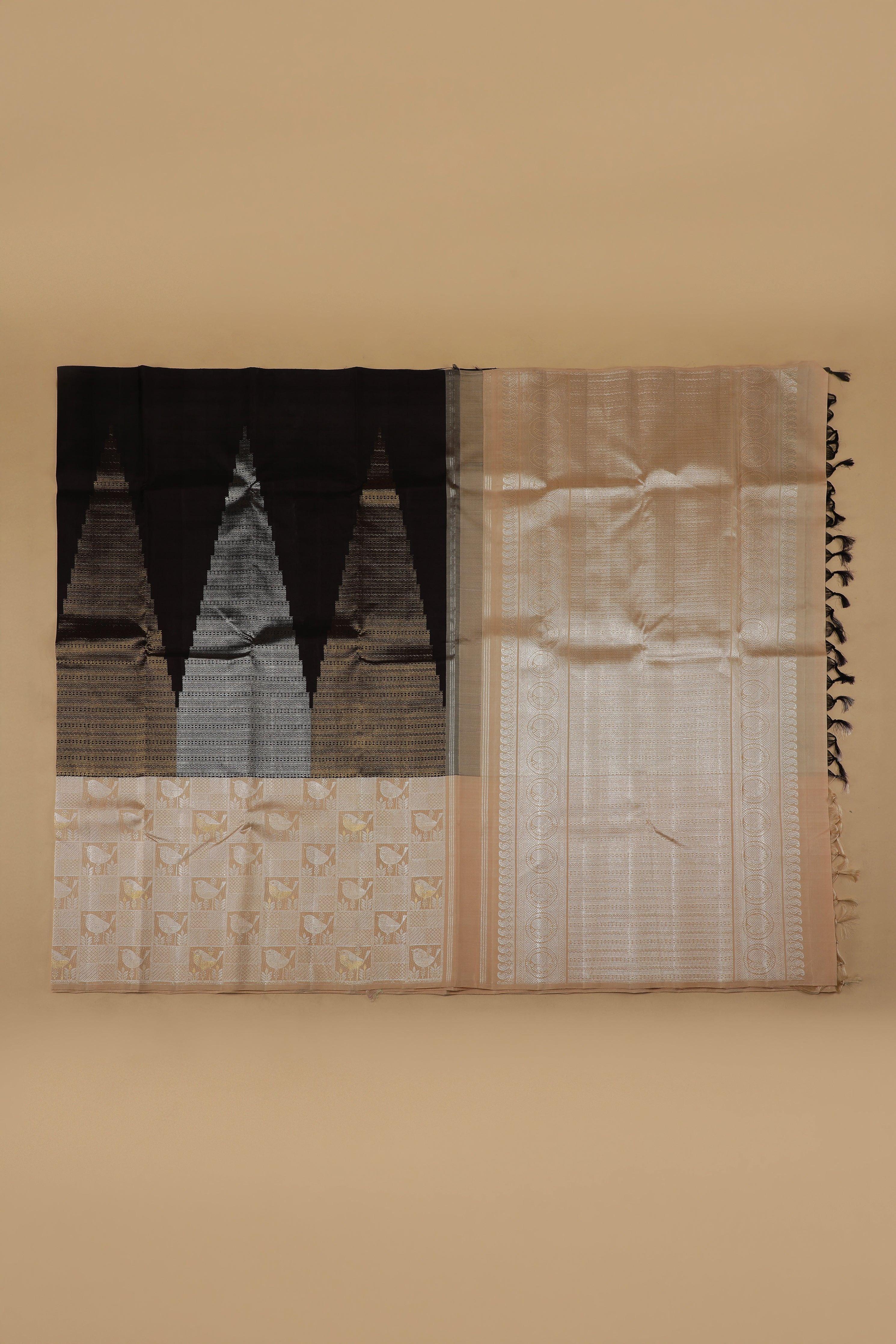 Black Kanchipuram Silk Saree  Mokshaa