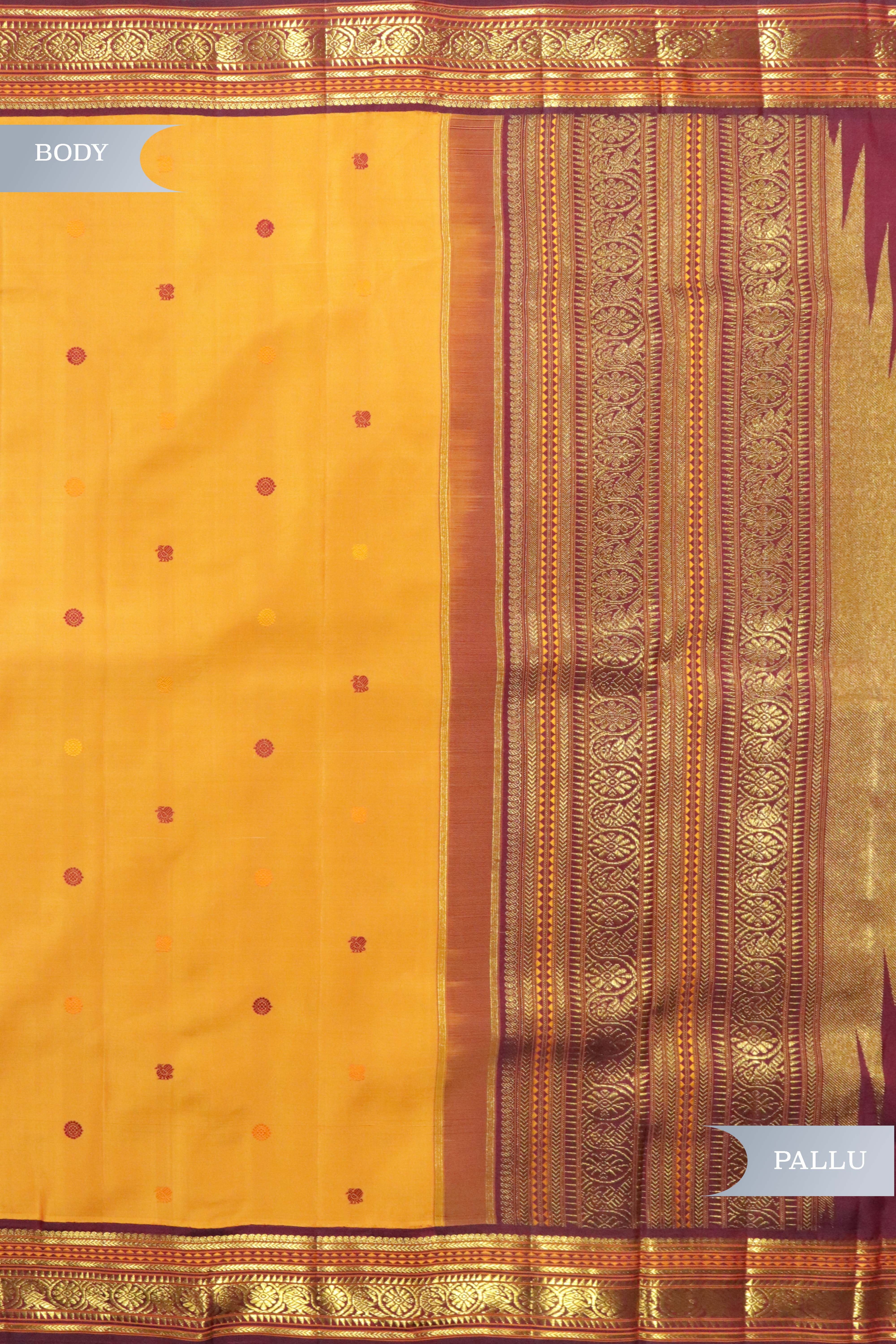 Pastel Orange Kanchipuram Silk Saree with Silk Thread Motifs & Contrast Zari Border