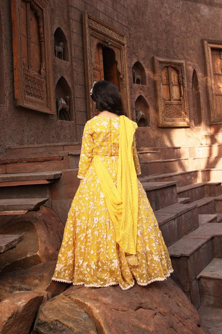 Yellow Parsi work Lehenga Choli - Mokshaa