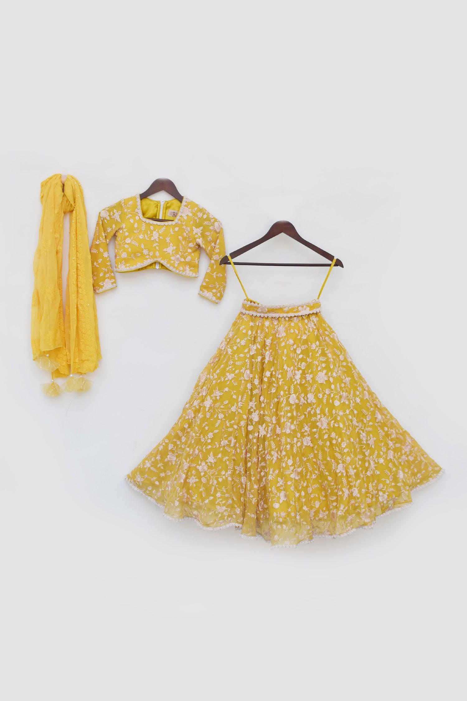 Yellow Parsi work Lehenga Choli - Mokshaa